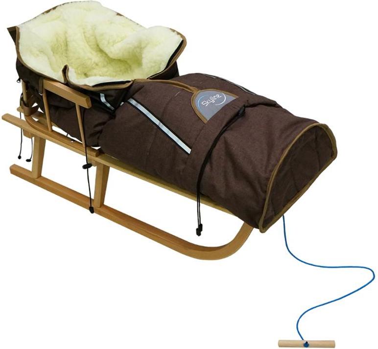 SIGMATEC Traditioneller Holzschlitten mit Rückenlehne und Schlafsack für Kinder, stark polnisch