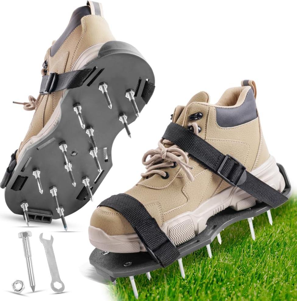 Markenlos Schuhe mit Spikes zur Rasen- und Gartenbelüftung - 42 mm Belüftungsschuhe mit verstellbaren Riemen - Sandalen-Belüfter Rasenschuhe - Rasenbelüftungsschuhe - schwarz