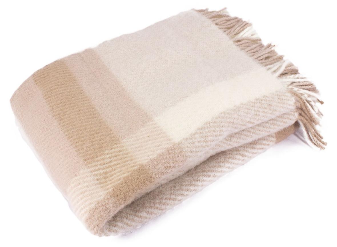 Vehi Mercatus Merino Wolldecke oder Schafwolldecke beige kariert ca. 130x200cm 100 040 010
