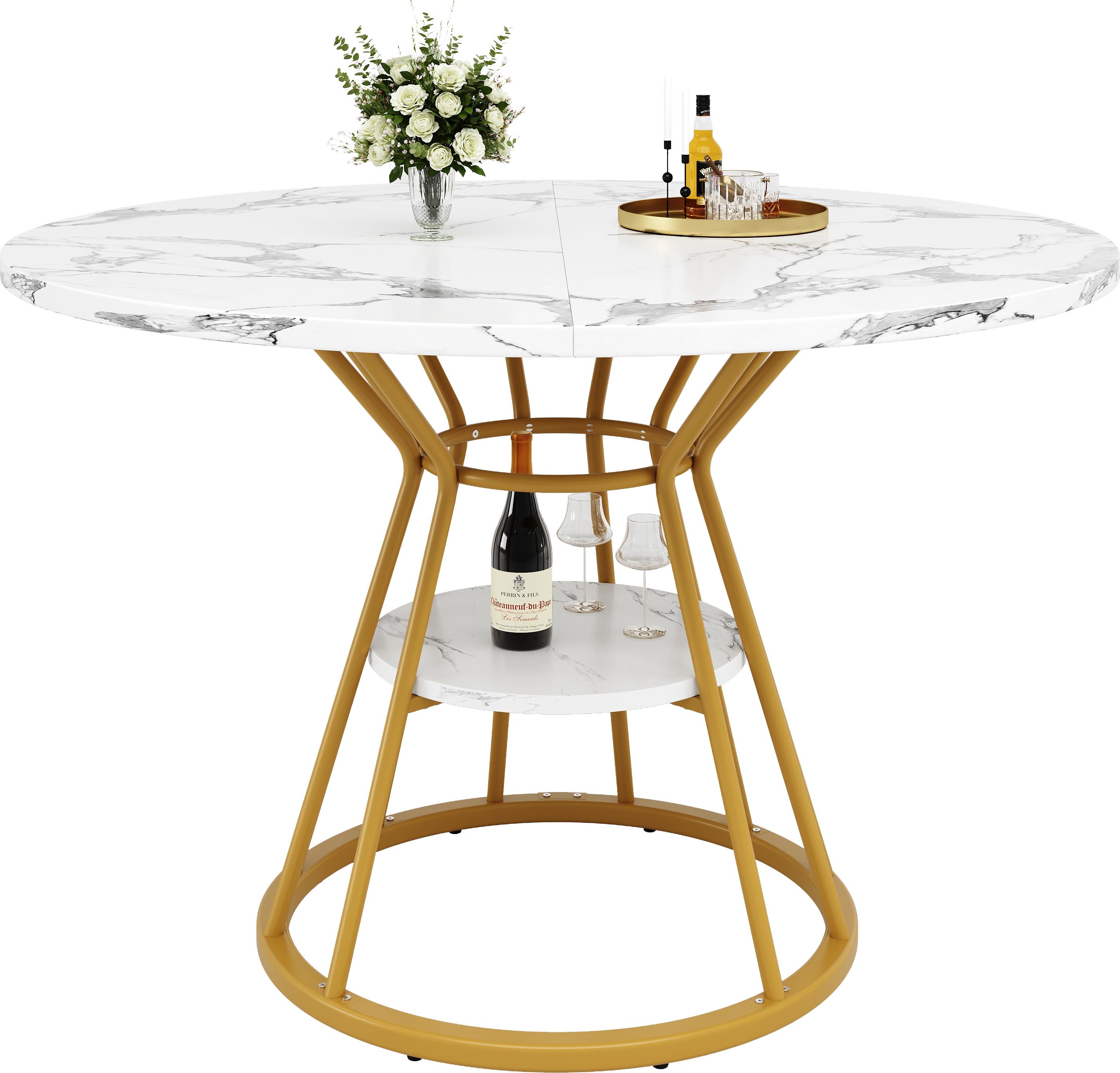 Runder Esstisch (1 Stück) Küchentisch Frühstückstisch Metallbeine Marmormuster