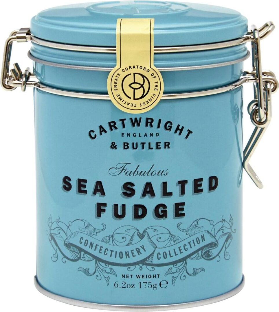 Salted Caramel Fudge, blue tin, Meersalzkaramellen in blauer Geschenk Dose, 175 g, Cartwright & Butler, England