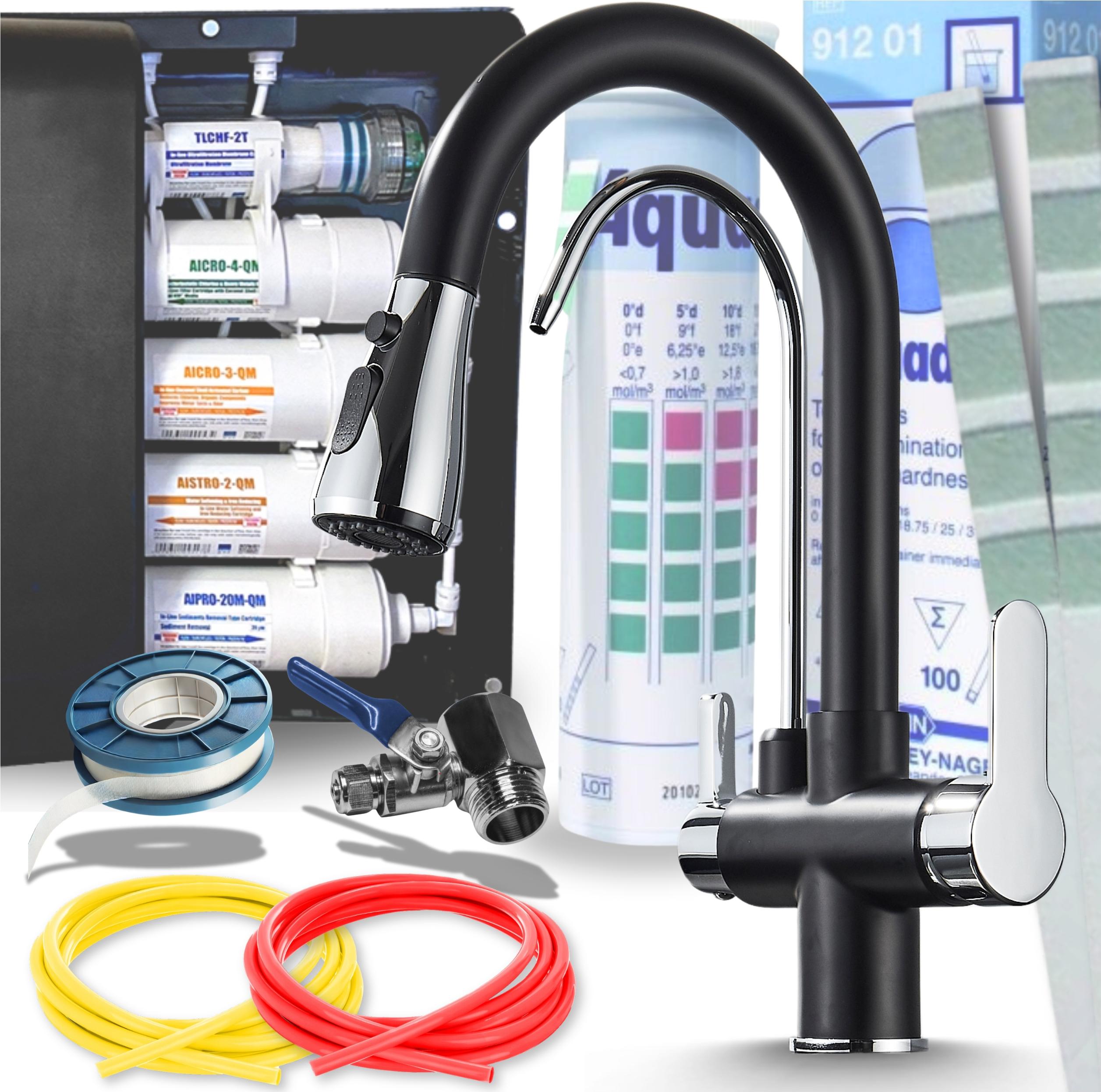 Küchenarmatur Ari 3-Wege Ausziehbar Schwarz-Chrom Keramikventil