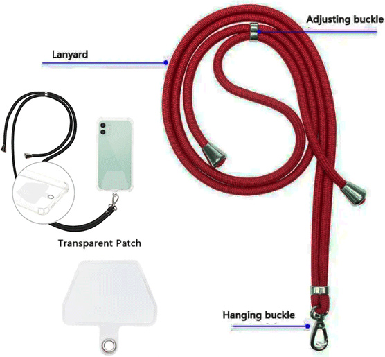 starfix Universal Handykette / Handyschnur mit transparentem patch / Handyhalter, dunkelrot