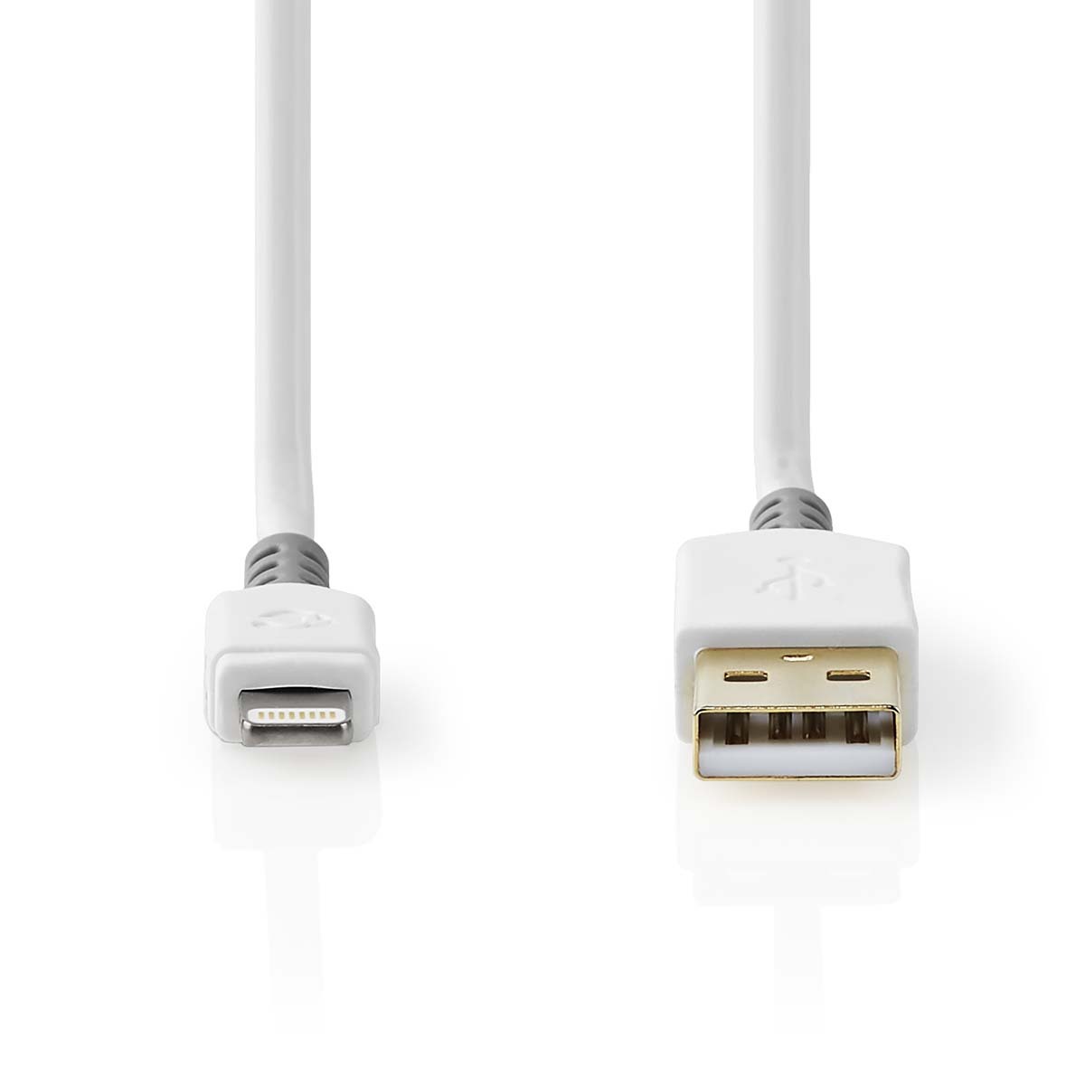 Nedis Lightning kábel - USB 2.0 - Apple Lightning 8-pin - Konektor USB-A - 480 Mb/s - Pozlátený - 3,00 m - Okrúhly - PVC - Sivý / biely - Krabica
