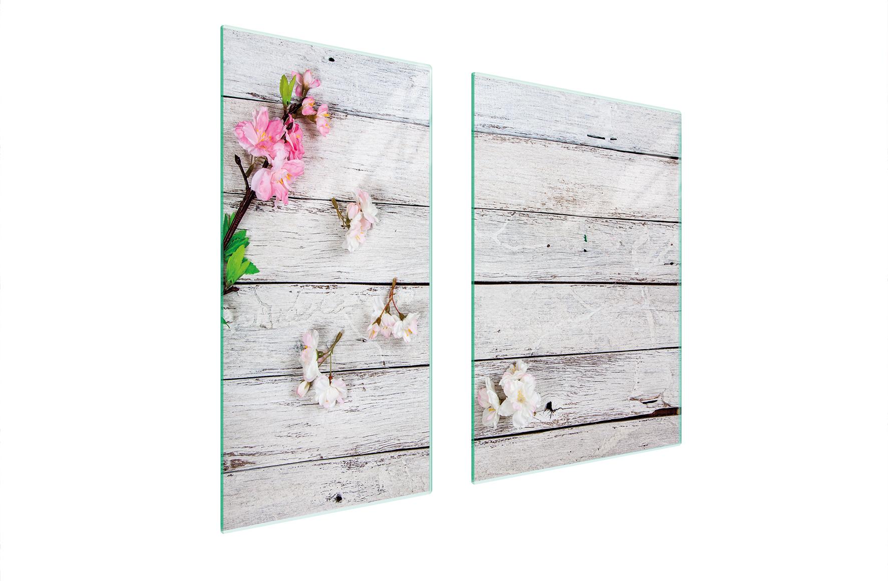 TMK ArtDeko Herdabdeckplatten 2 teilig 75x52 Ceranfeld Abdeckung Glas Schneidebrett Holz Orchidee