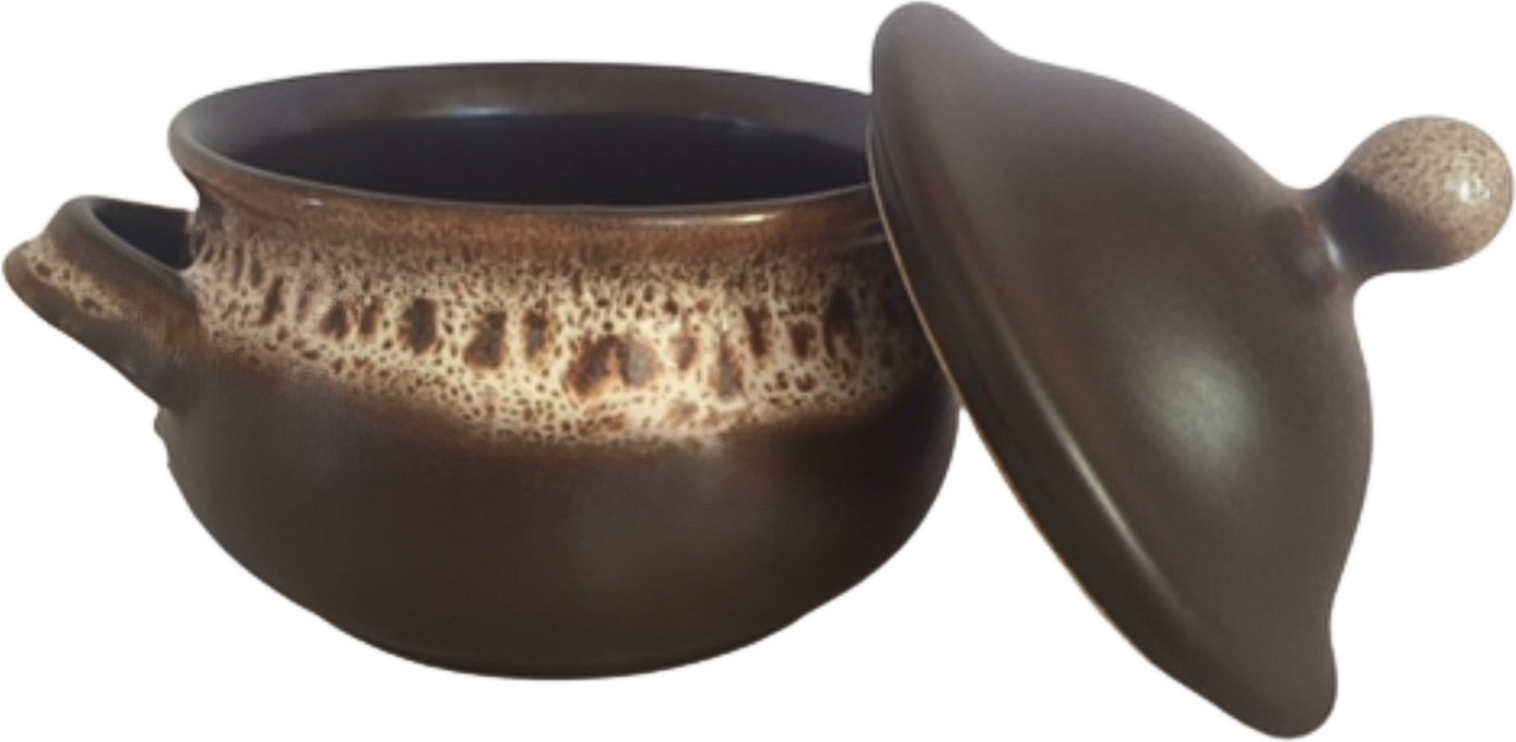 Original Bunzlauer Keramik 450 ml Schmalztopf mit Deckel Ø11 cm, H=12,9cm, Design ZACIEK braun GU-1008/ZACIECK