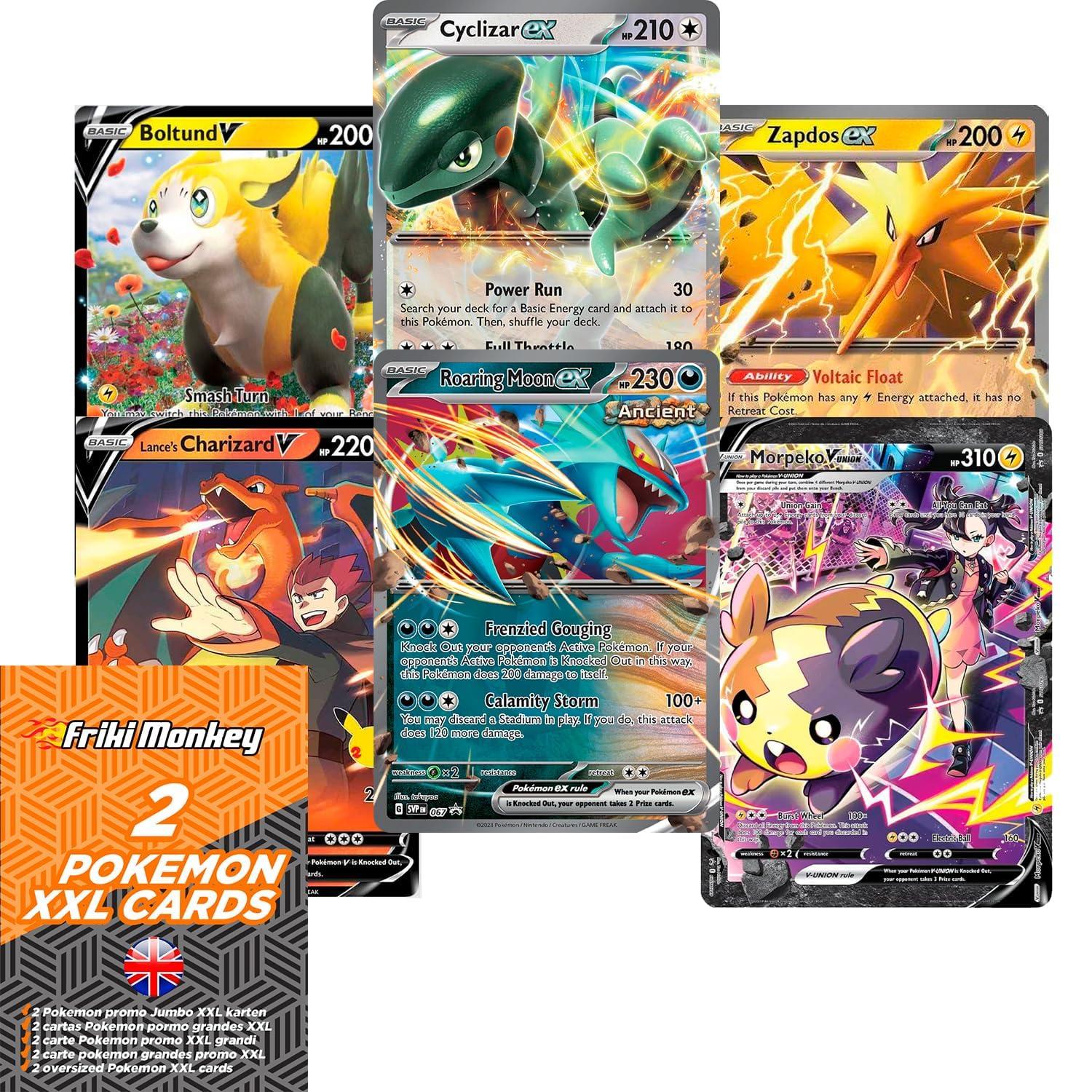 FRIKI MONKEY Pokemon Jumbo Karten 2er-Pack, Pokemon Jumbo XXL Cards, 2er-Pack Giant GX VMAX Mega V Karten, Pokémon True Karten, Offizielle Pokémon Karten englische Sprache.