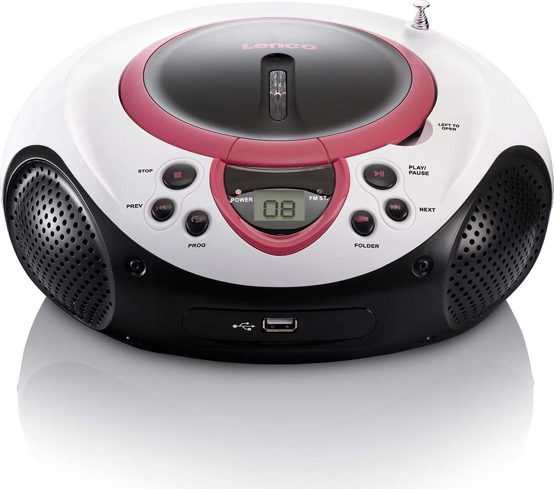 Lenco SCD-38 USB Pink - Tragbares FM-Radio mit CD/MP3-Player - USB-Eingang - AUX-Eingang - Pink A001219