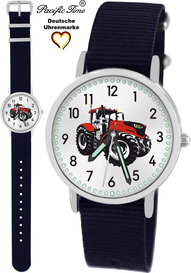 Pacific Time Kinder Armbanduhr Traktor Trecker rot Wechselarmband dunkelblau 87661