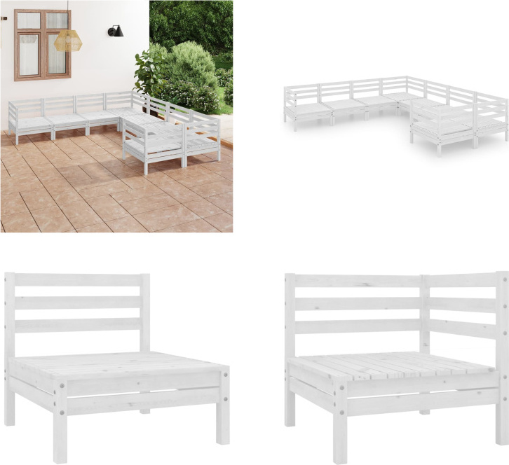 vidaXL 8-dielna záhradná obývacia súprava z masívneho dreva borovica biela - záhradná obývacia súprava - vonkajšia obývacia súprava - drevená pohovka - drevená záhradná pohovka