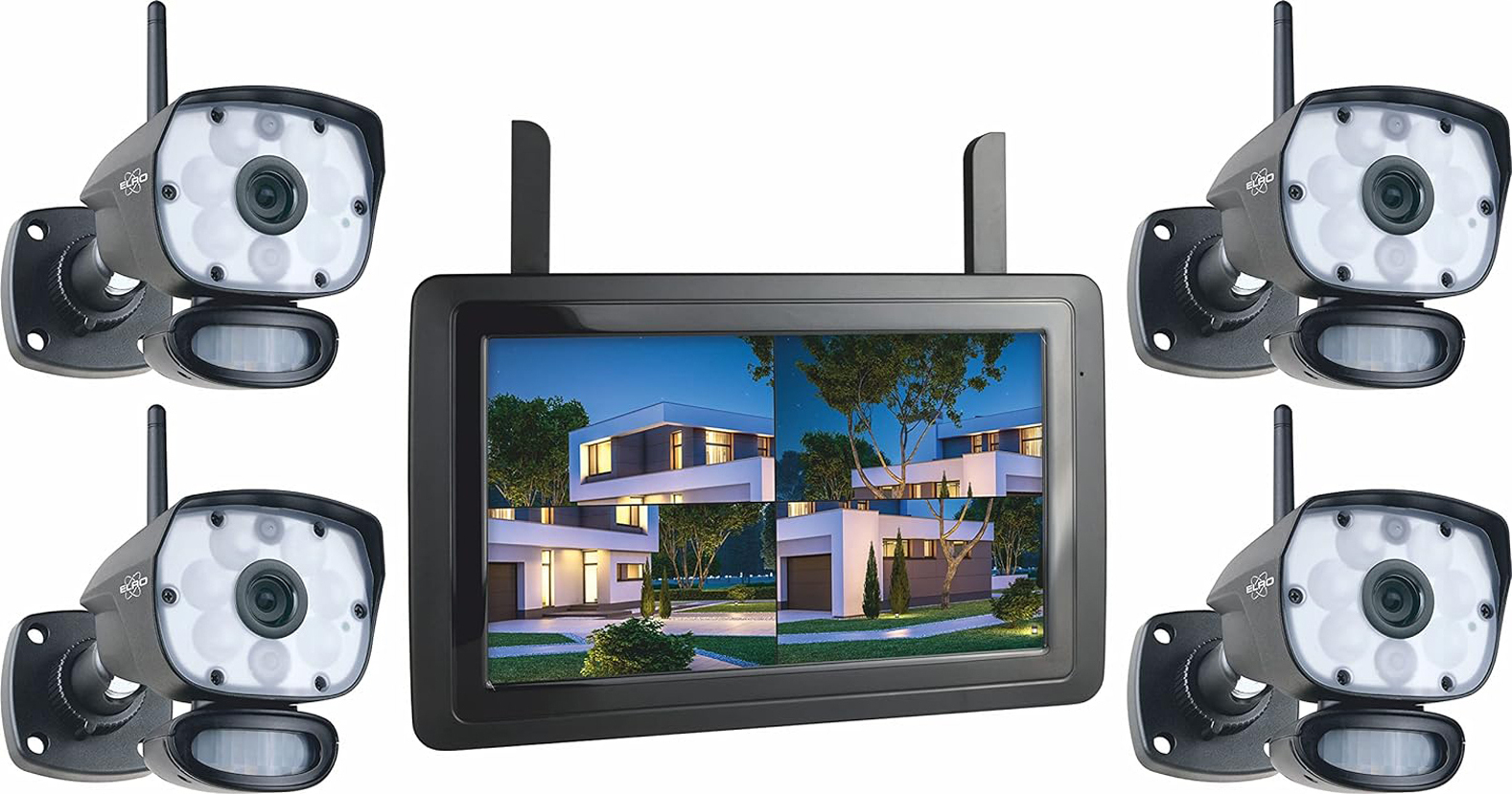 ELRO Überwachungskamera Komplettset 4 Kameras + 9Zoll Monitor, Handy Überwachungs App CZ60RIPS-4