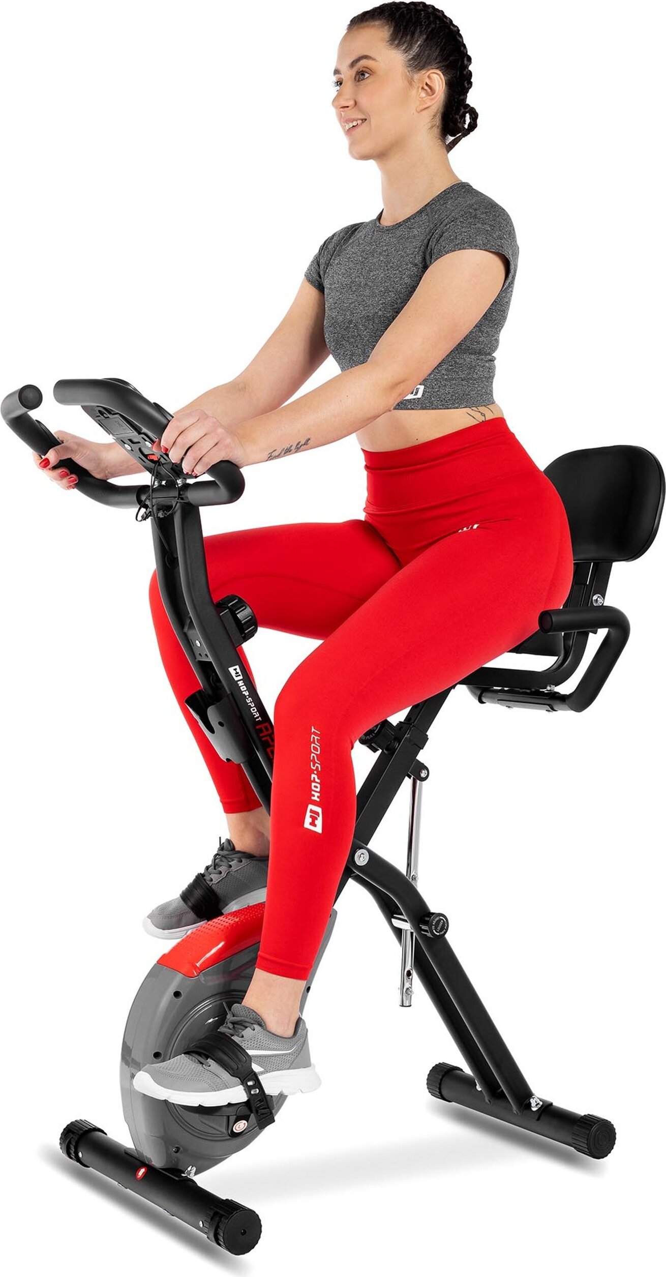 Cvičebný bicykel Hop-Sport Apeks - skladací fitness bicykel na doma, magnetický ergometer s 10 úrovňami odporu, LCD displej, do 120 kg