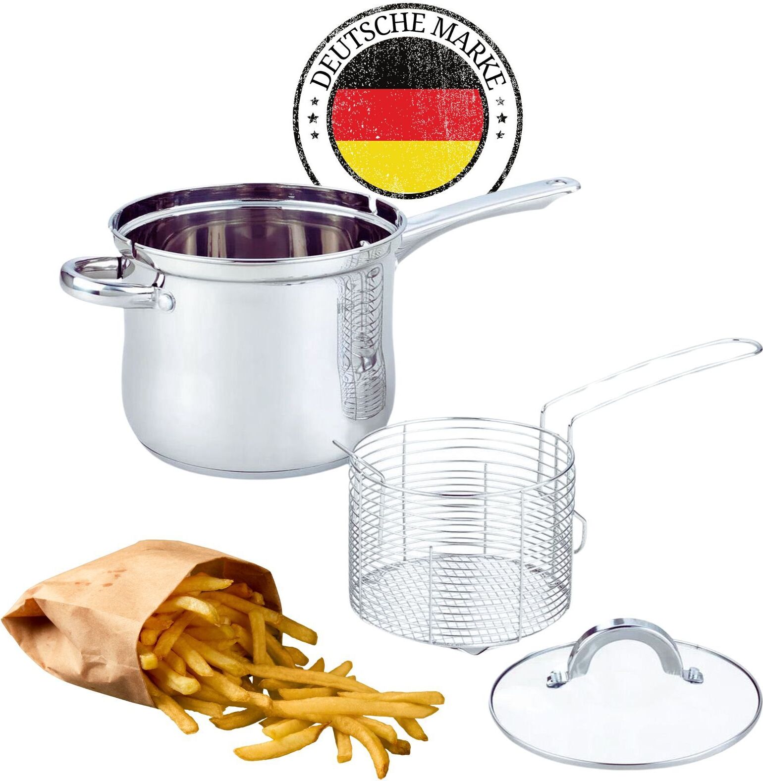4BIG.fun 3.5L Frittiertopf Friteuse Frites Frittierpfanne Pommestopf Frittierkorb Pommes BIG - 5852