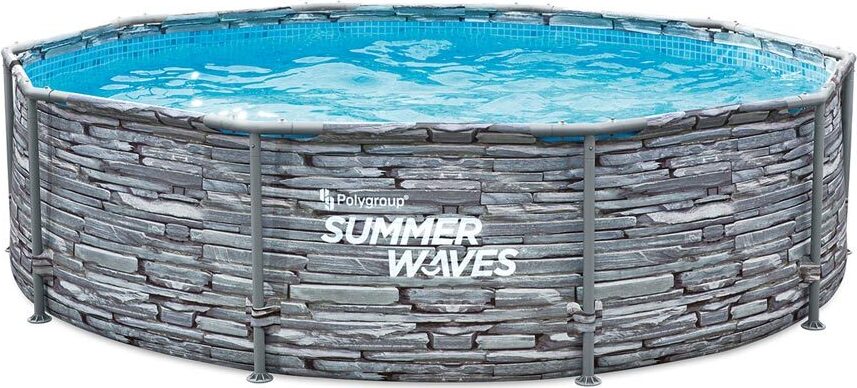 Summer Waves Active Frame Pool nadzemný bazén kruhový vrátane príslušenstva kamenný vzhľad sivý Ø 305x76cm