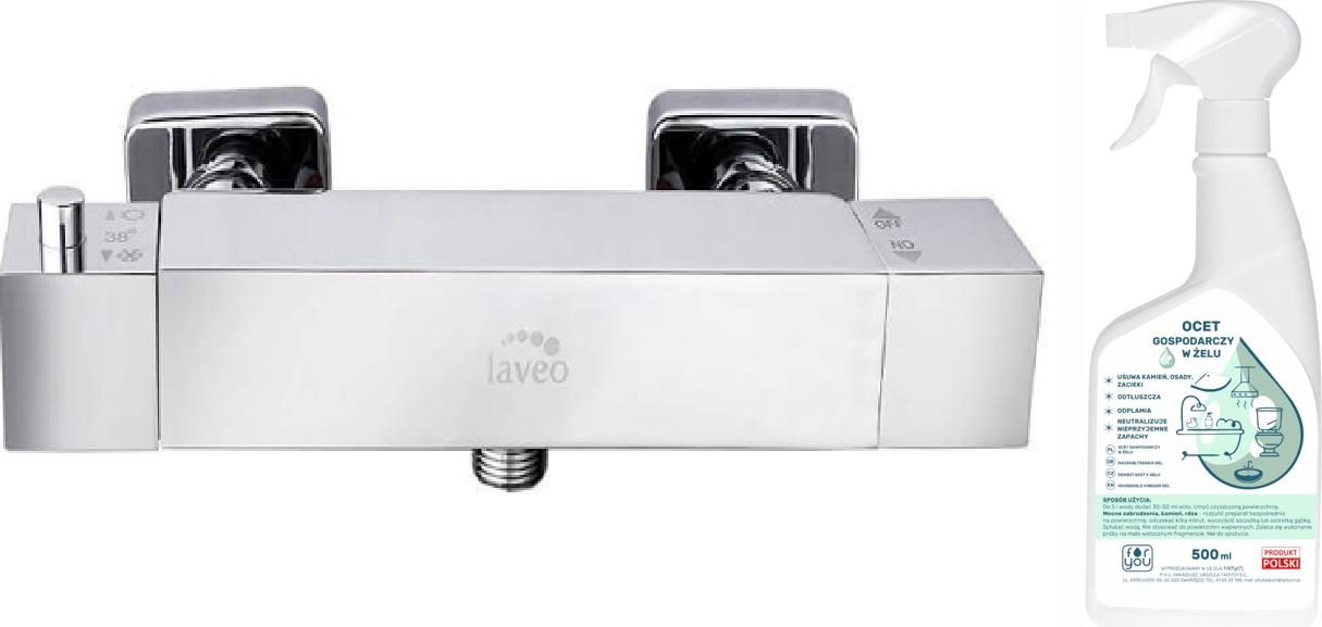 Laveo Thermostat-Brausemischer KVADRATO BLQ_04TD Chrom + Gratis Haushaltsessiggel