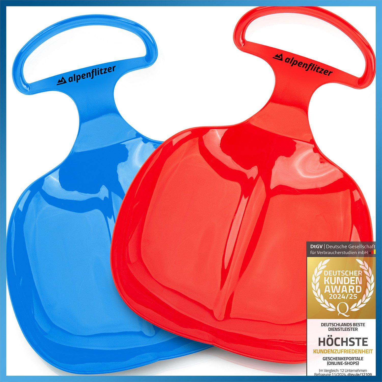Goods & Gadgets Poporutscher 2er-Set Blau & Rot - Schneerutscher für Kinder - Premium Rutsch-Schlitten 32x42cm - Leicht, robust & schnell für Winterspaß