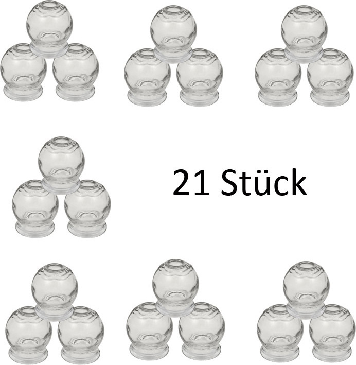 Rukauf HQ XXL 21 SET Schröpfglas Extra Groß, ø 6 cm Höhe 7,5 cm Schröpfen aus Glas (Feuerschröpfen) Vakuum Massage / Glass Cupping Dia 6 cm 2099