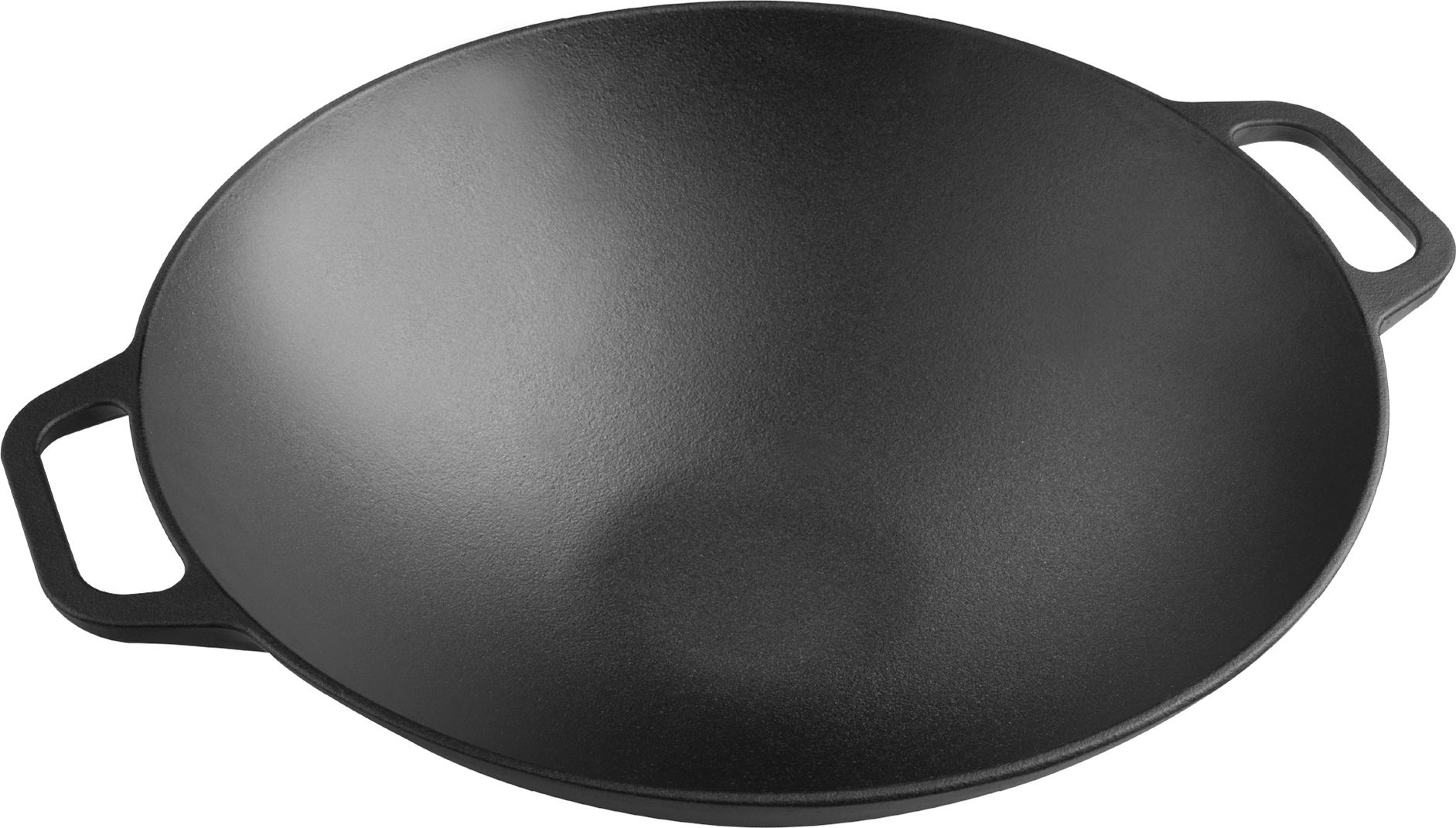 Victoria 37291 Wok Gusseisenpfanne Induction 35cm für Feuer, Grill Cast Iron Skillet ohne PTFE Schwarz