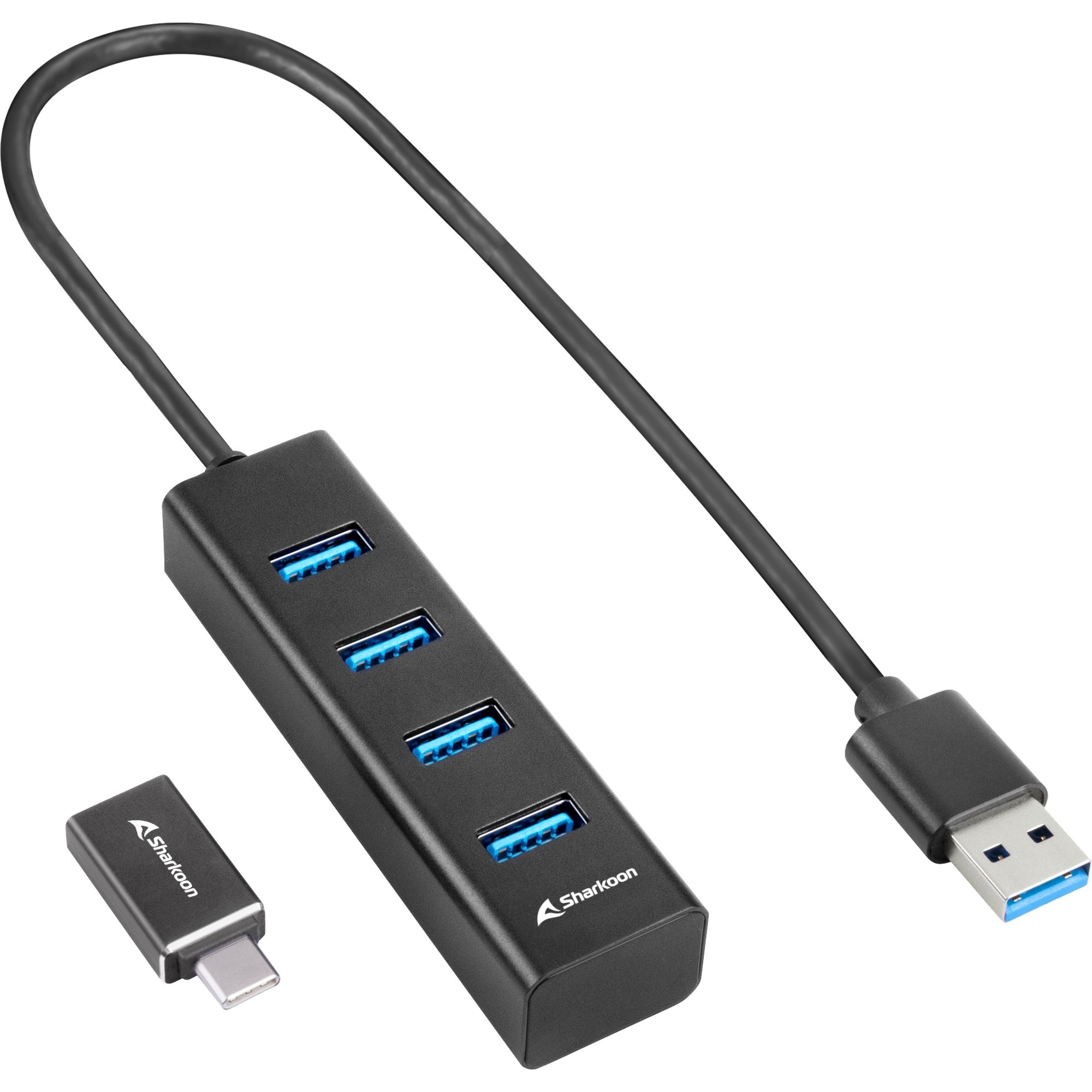 Sharkoon 4044951037582 Sharkoon USB-Hub 4xUSB3.2 45cm Kabel Aluminium schwarz