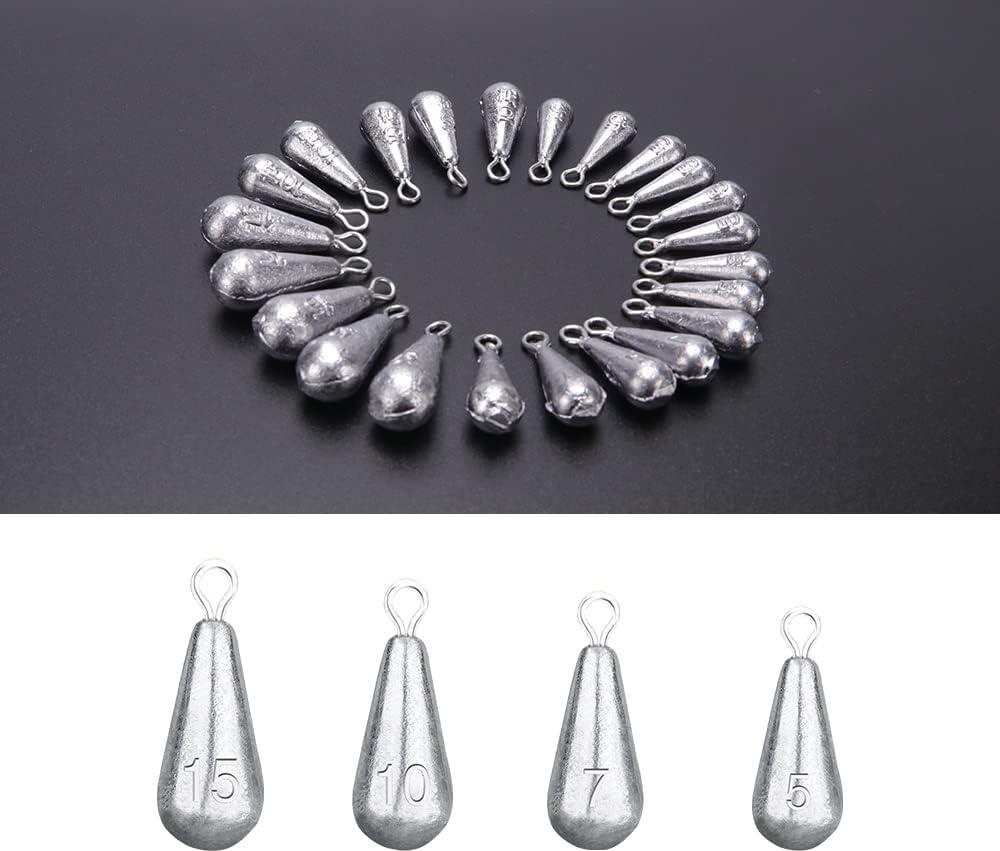 Markenlos 23 Stück Wassertropfen Angelgewichte - Bleiangelsinker - Tropfenform Sinker Angelzubehör - Stromlinienförmige Angelgewichte Set 5g/7g/10g/15g