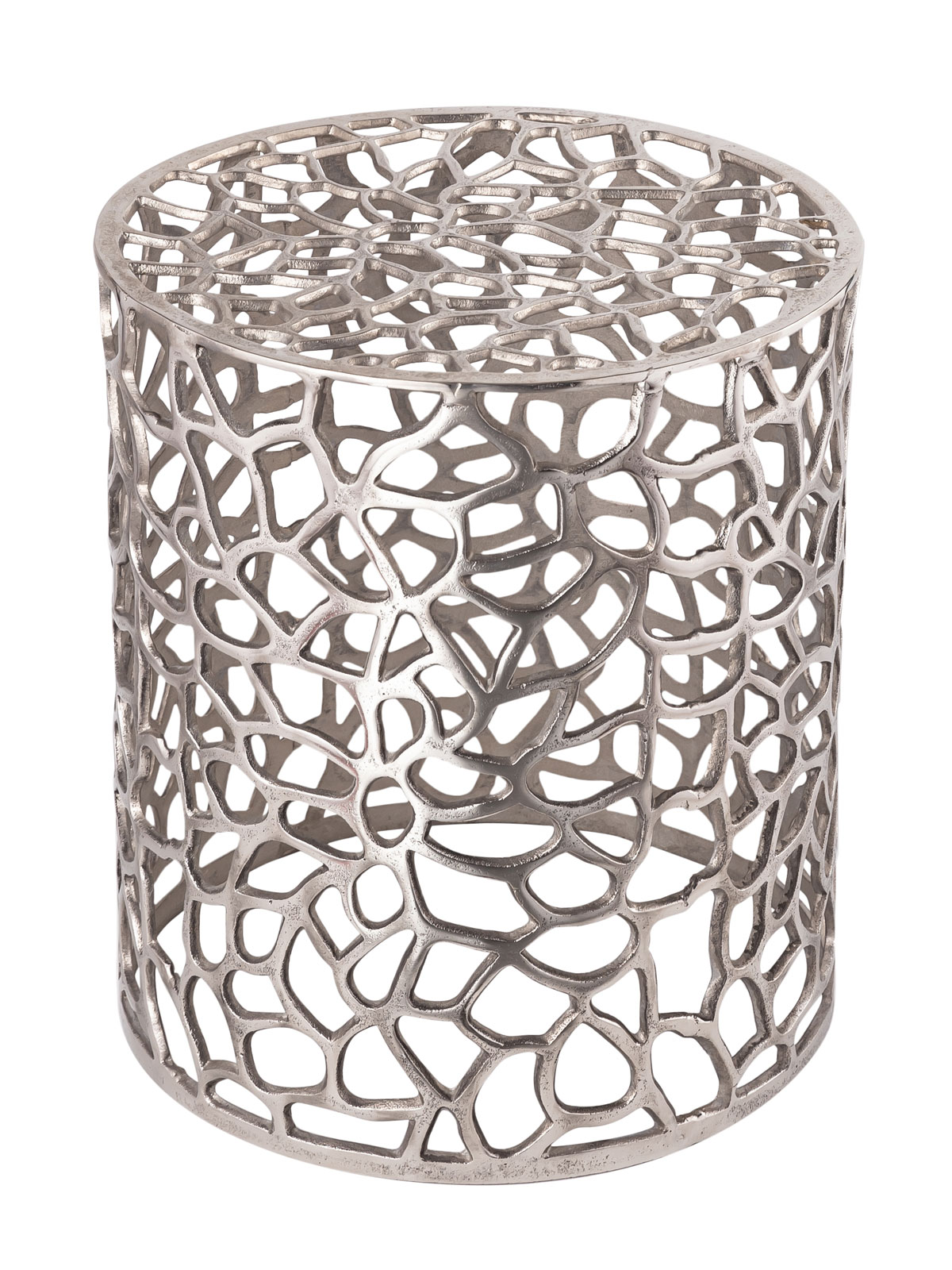 Abato Metall Couchtisch dekorativer Tisch Agadir Design Koralle Aluminium Silber