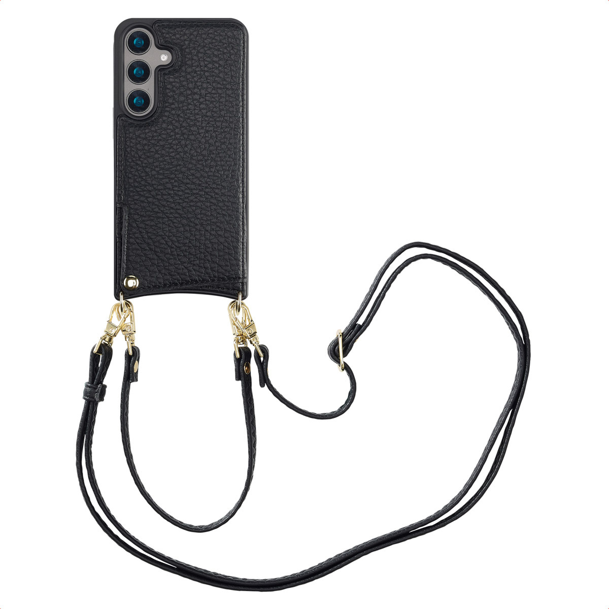 Puzdro na telefón Selencia Nova s káblom a držiakom na karty pre Samsung Galaxy S24 - čierne