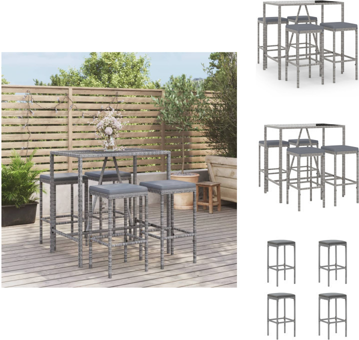 vidaXL 5-dielny záhradný barový set s vankúšmi sivý polyratan - Záhradný nábytok sety