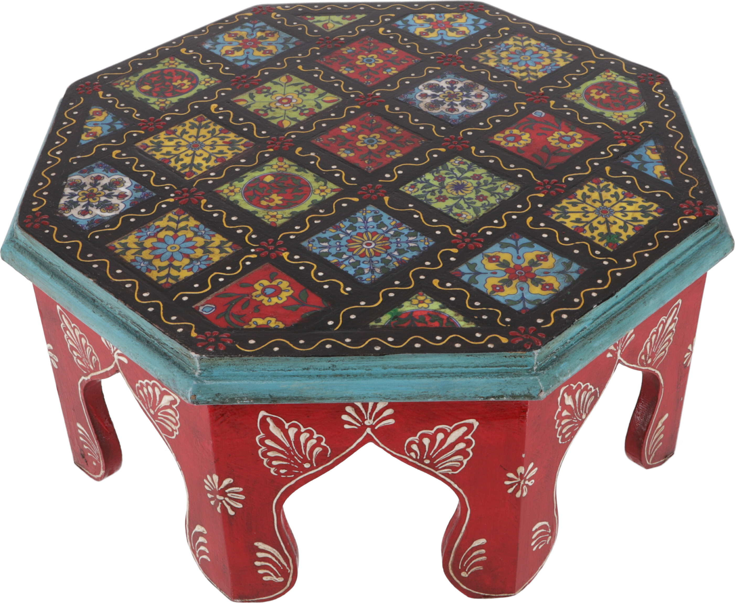 Guru-Shop Bemalter Kleiner Tisch mit Fliesenmosaik - rot Ø 36 cm, Mehrfarbig, Holz, Kaffeetische & Bodentische 49299