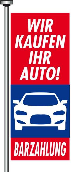 AHB Fahne "Barzahlung", 150 x 400 cm, rot / blau