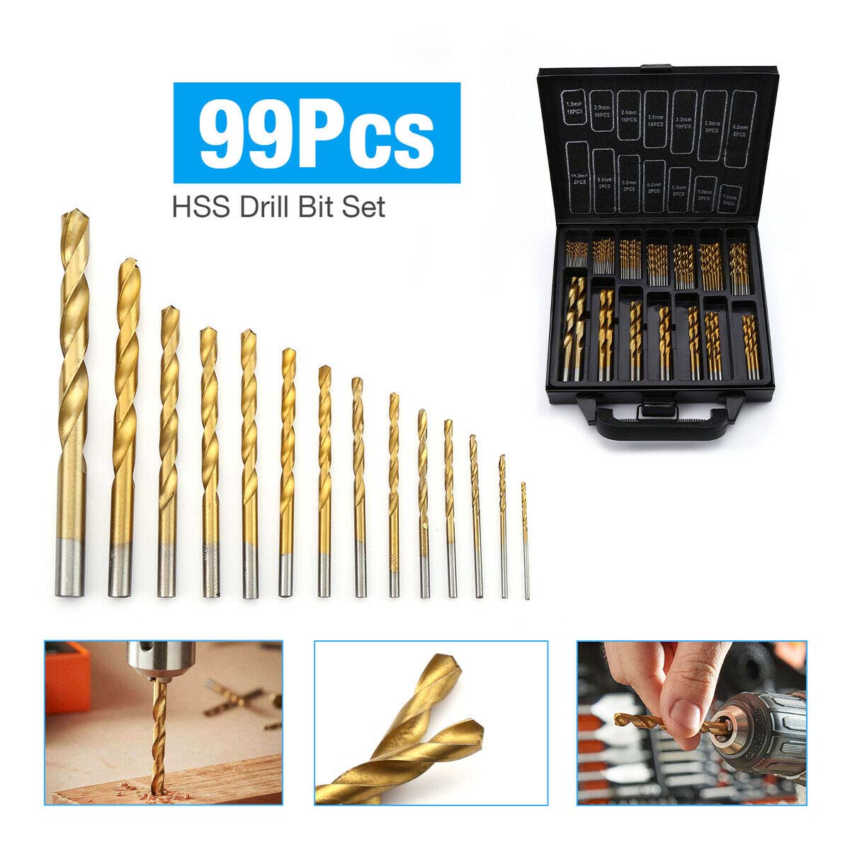 / Satz Spiralbohrer Metallbohrer Bohrer Set 1,5-10mm HSS Stahl 14 Größe 99tlg 