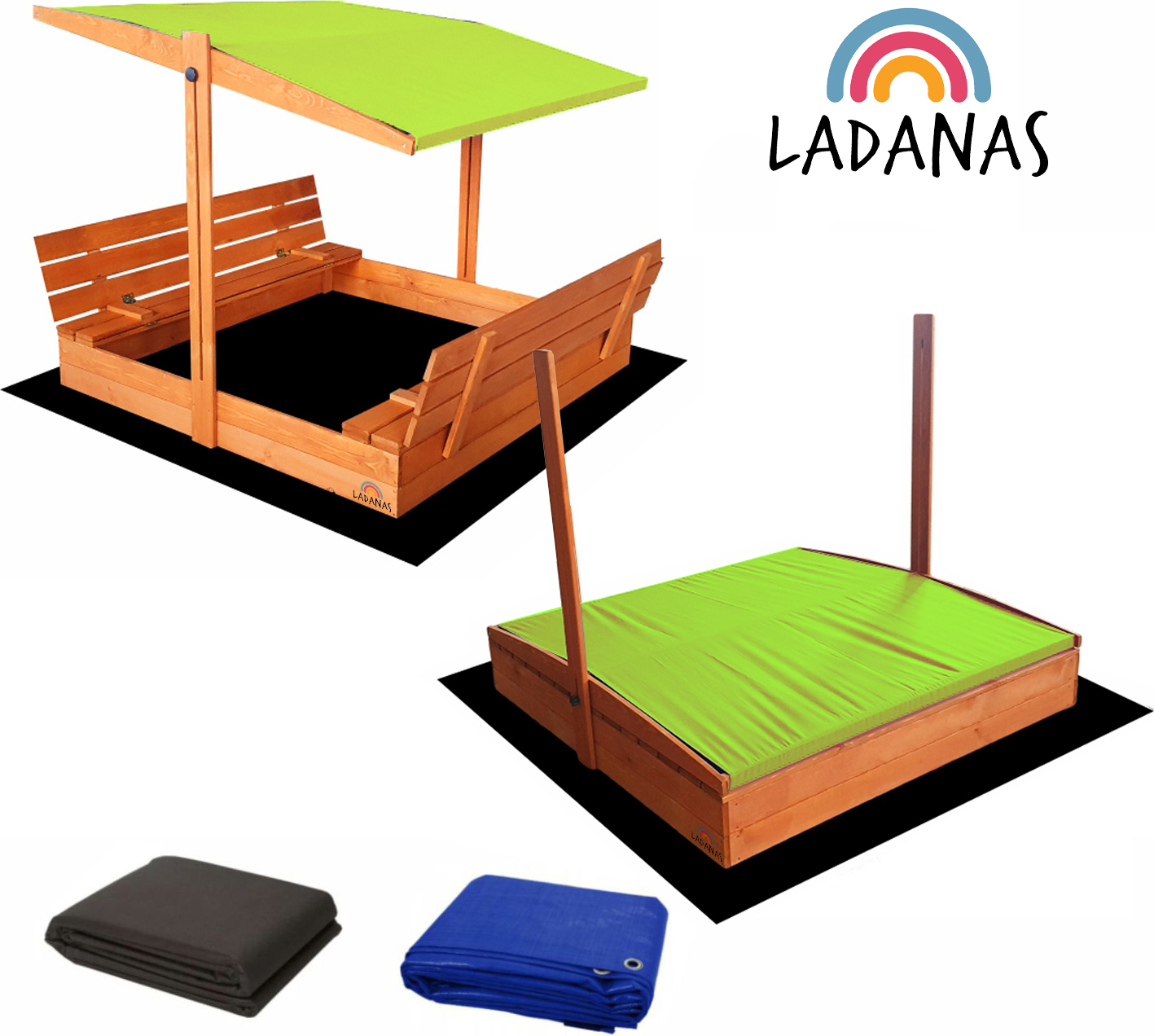 Sandkasten 140 X 140 Cm Madita – Großer Holzsandkasten Mit Sitzbrettern Naturfarbe