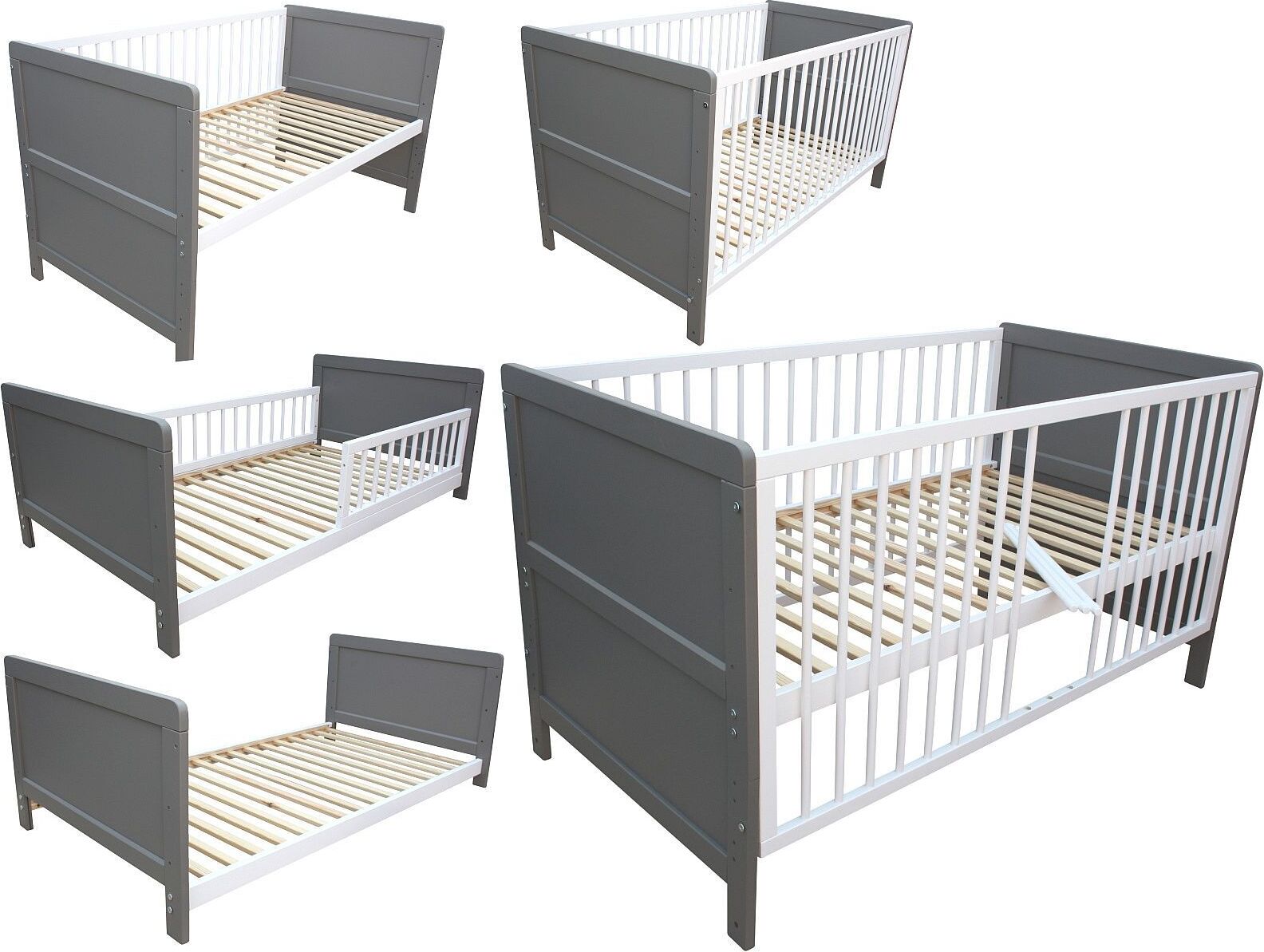 Kinderbett Juniorbett Beistellbett 140x70 cm 3in1 grau-weiß