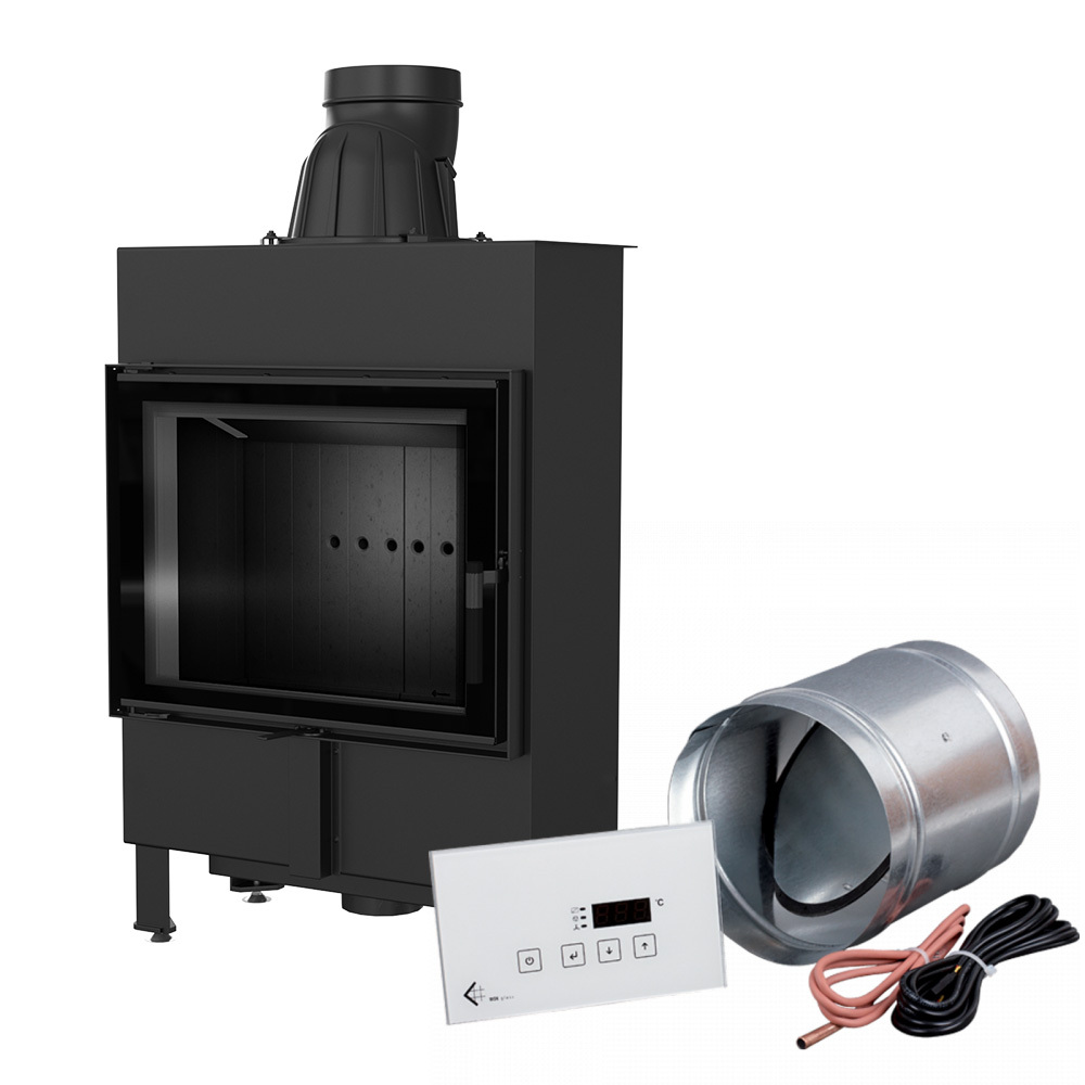Inteligentný oceľový krb KRATKI LUCY SLIM 8 kW Ø 160 čierny thermotec MSK SKLO