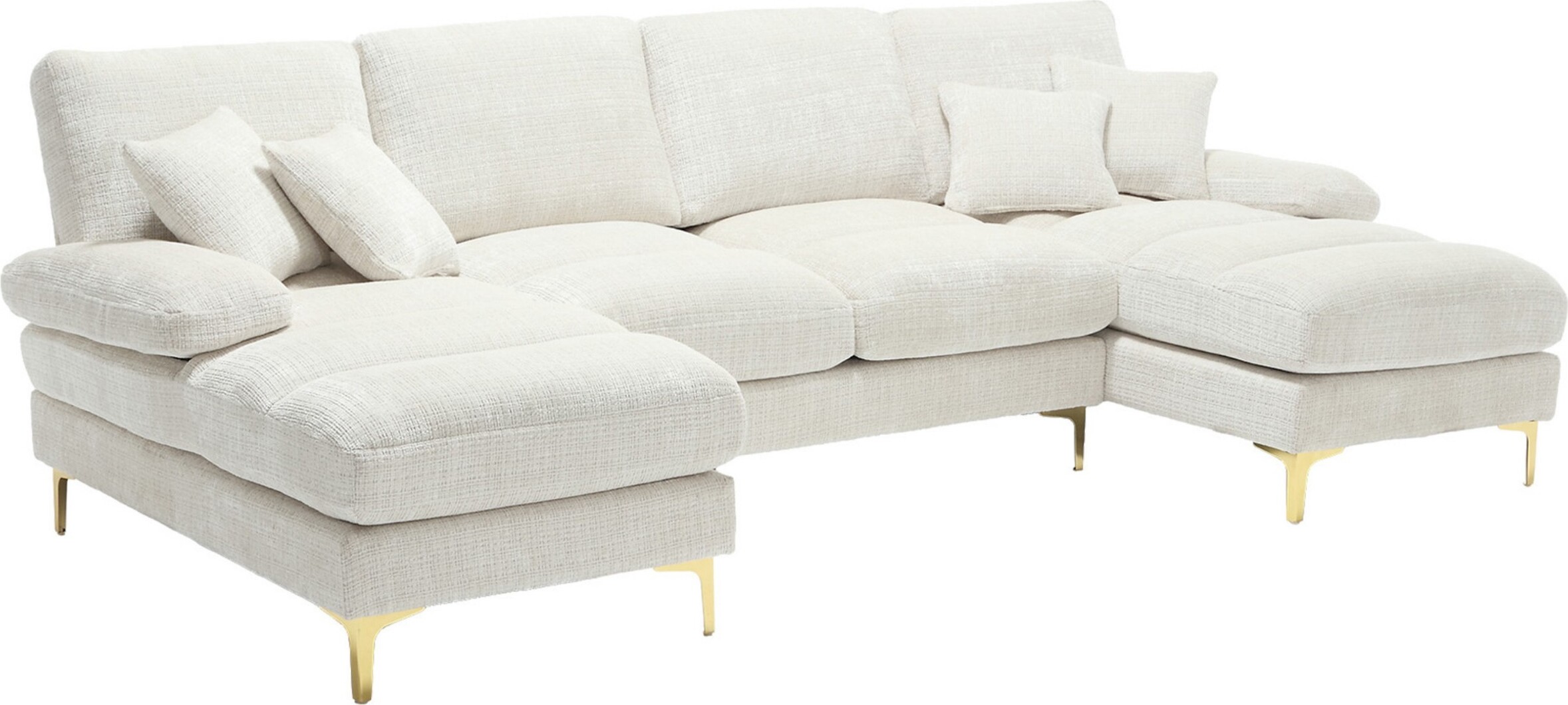 Abrihome Ecksofa U-Förmiges Sektionssofa Sofa für 4 Personen mit Liegefunktion, Chenille - Weiß