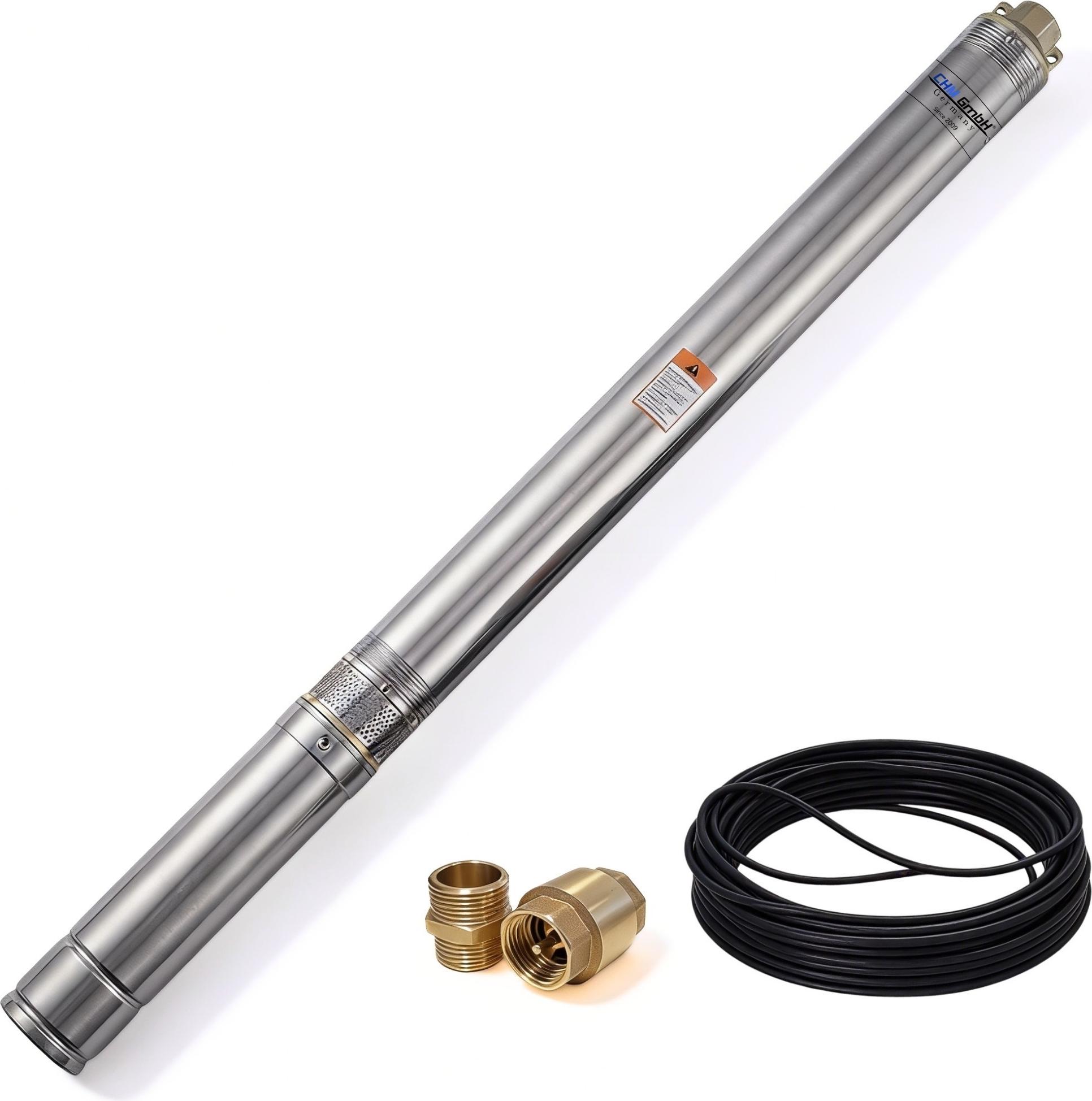 CHM GmbH® Tiefbrunnenpumpe 3 Zoll 1100 Watt 6000 L/h 9,3 Bar Brunnenpumpe 3SDM 3,5/24