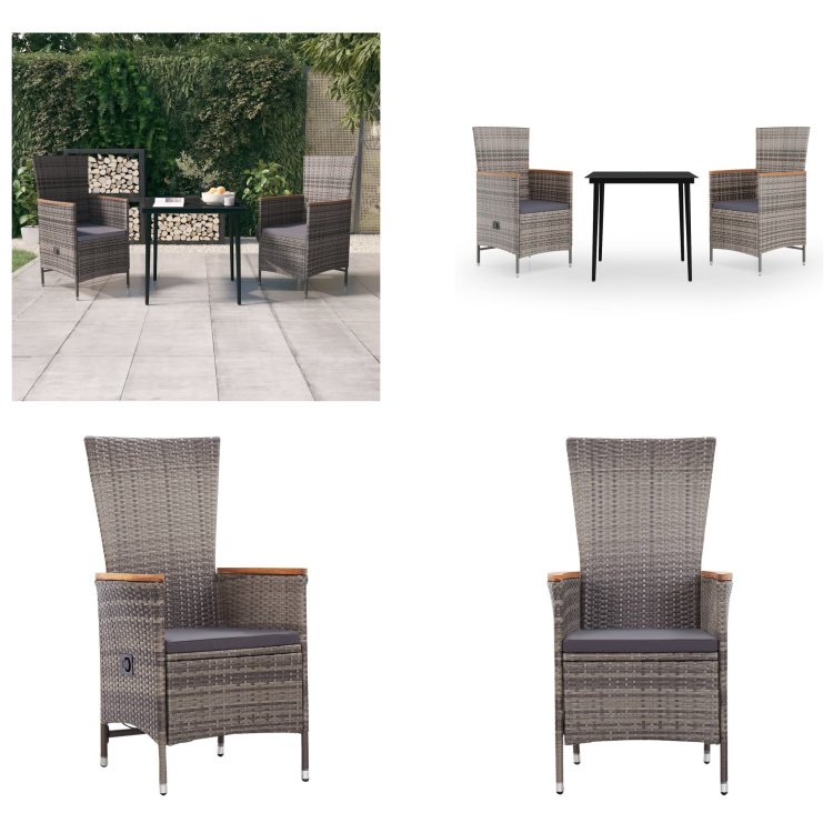 vidaXL 3-dielny záhradný jedálenský set s vankúšmi sivý - Záhradný jedálenský set - Záhradné jedálenské sety - Záhradný set nábytku - Záhradný set nábytku