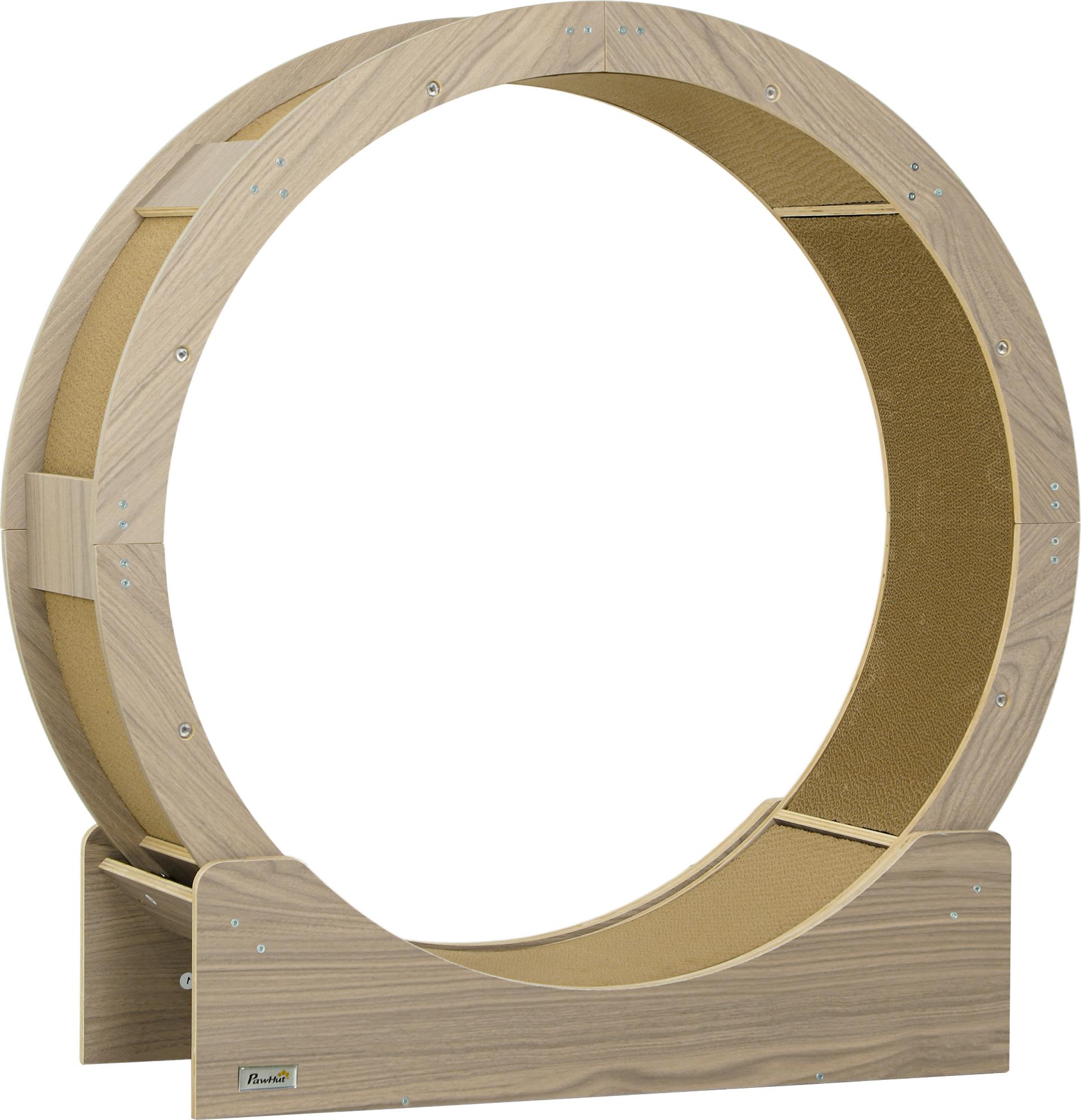 Katzenlaufrad, Laufrad für Katzen, 91 cm, mit Bremse, Kratzmatte, Katzenrad für gesunde Bewegung, Walnuss