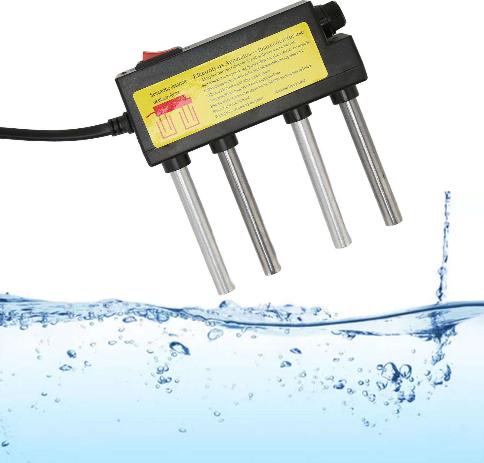 Cocosity Wasser Elektrolyse, Schneller Wasserqualitätstester Wasserelektrolyse-Tester mit 4 Test-Metallstäben Tragbarer Digitaler Wasserqualitäts-Elektrolyseur