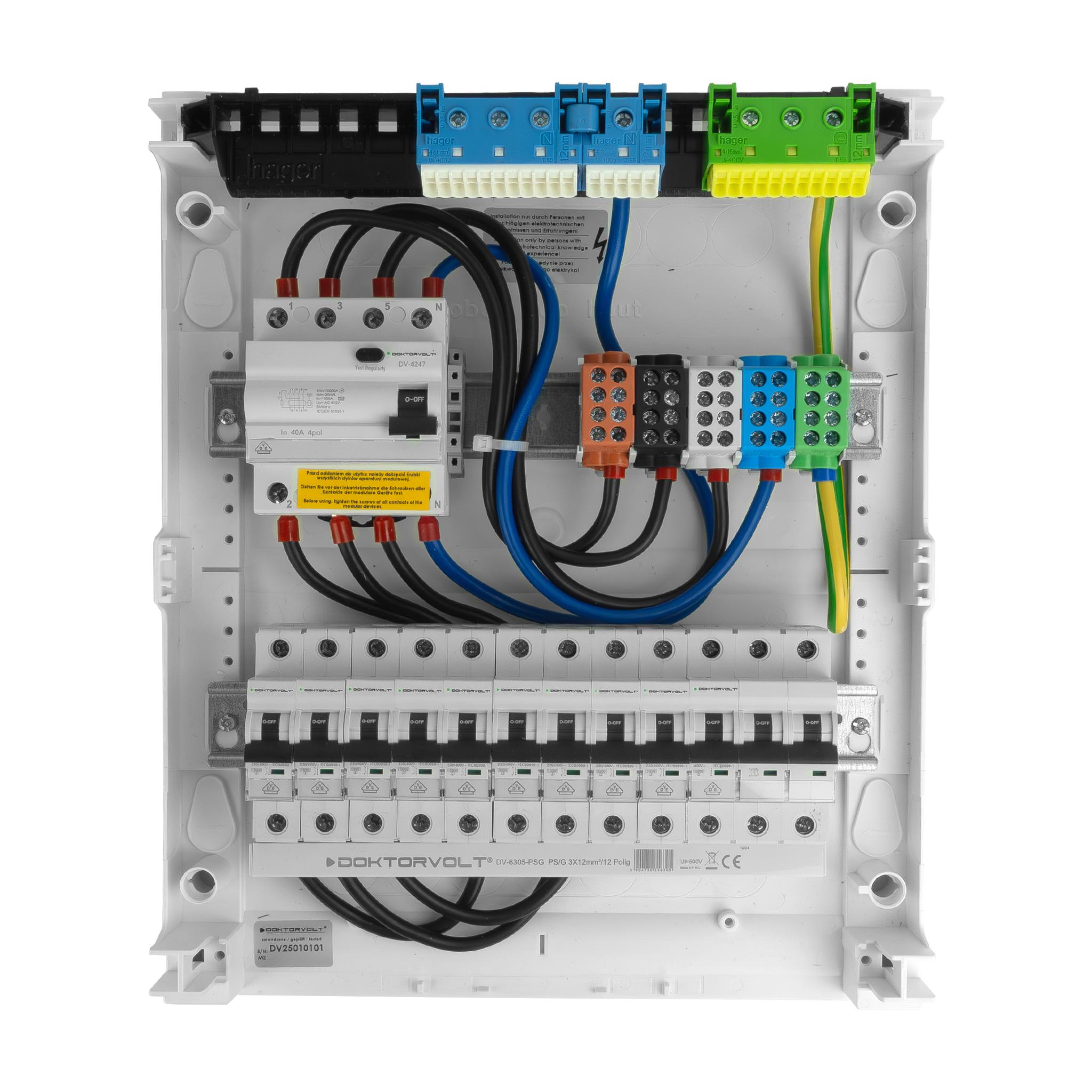 Sicherungskasten Hager Aufputz Verteilerkasten 2x12 Module 10xMCB 1xRCCB VDE verdrahtet Verteilerschrank Sicherungen 370x305x96,5mm Doktorvolt