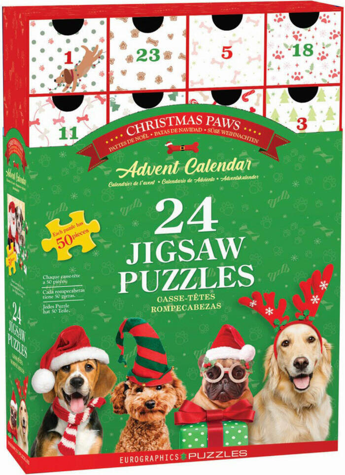Eurographics Puzzle adventný kalendár - Vianočné labky, Psy, 24 x 50 dielikov, 8924-5921