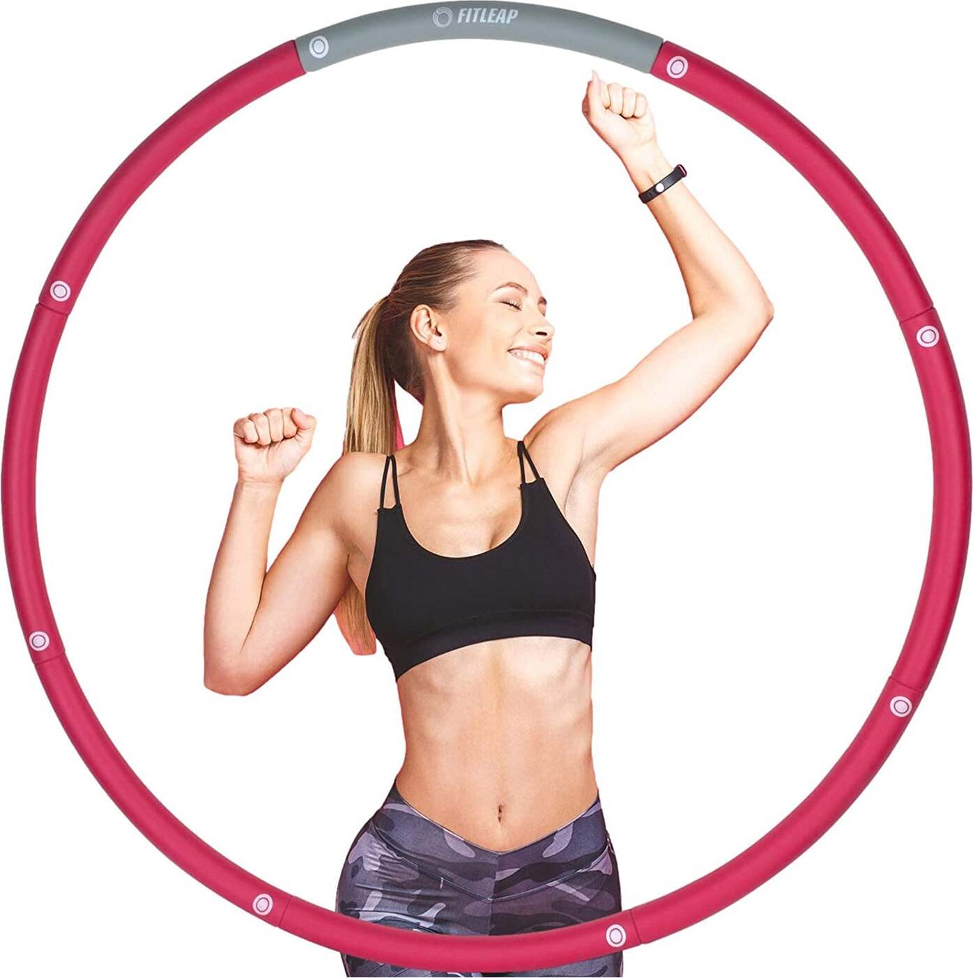 Fitleap Hula Hoop Fitness und Massage, Hula Hoop Reifen für Erwachsene und Kinder, 8 Segmente Abnehmbarer Hula Hoop Reifen, Pink FL-HH-C-GYPK-98-8