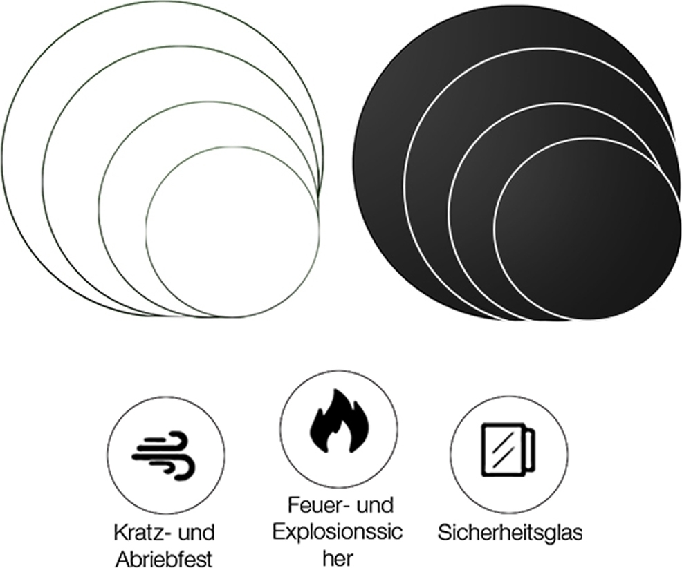 Mucola základná doska krbové sklo ochrana proti iskrám ESG bezpečnostné sklo stolové sklo krbová zástena - okrúhle sklo Ø 90cm