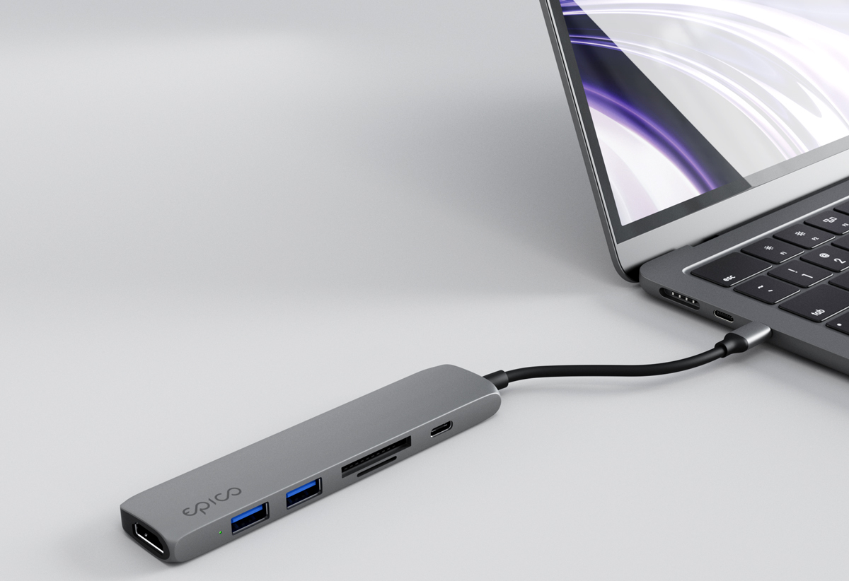 Rozbočovač Epico 6v1 Alu 8K s portom USB-C - sivý
