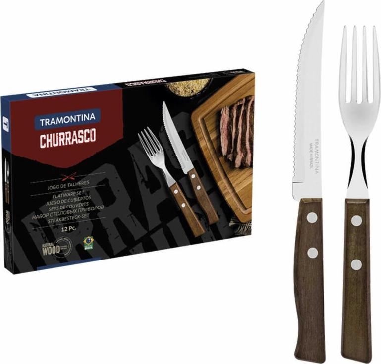 Tramontina TRADICIONAL Steak-/Pizzabesteck Set, 12-tlg., Steakbesteck, Besteck, Messer, Gabel, Edelstahl / Holz, 22299-002