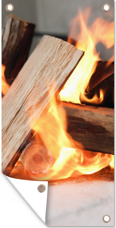 MuchoWow® 30x60 cm Outdoor-Poster Gartendeko Sichtschutz Garten Poster für den Garten Holzverbrennung am offenen Feuer 133|332909561