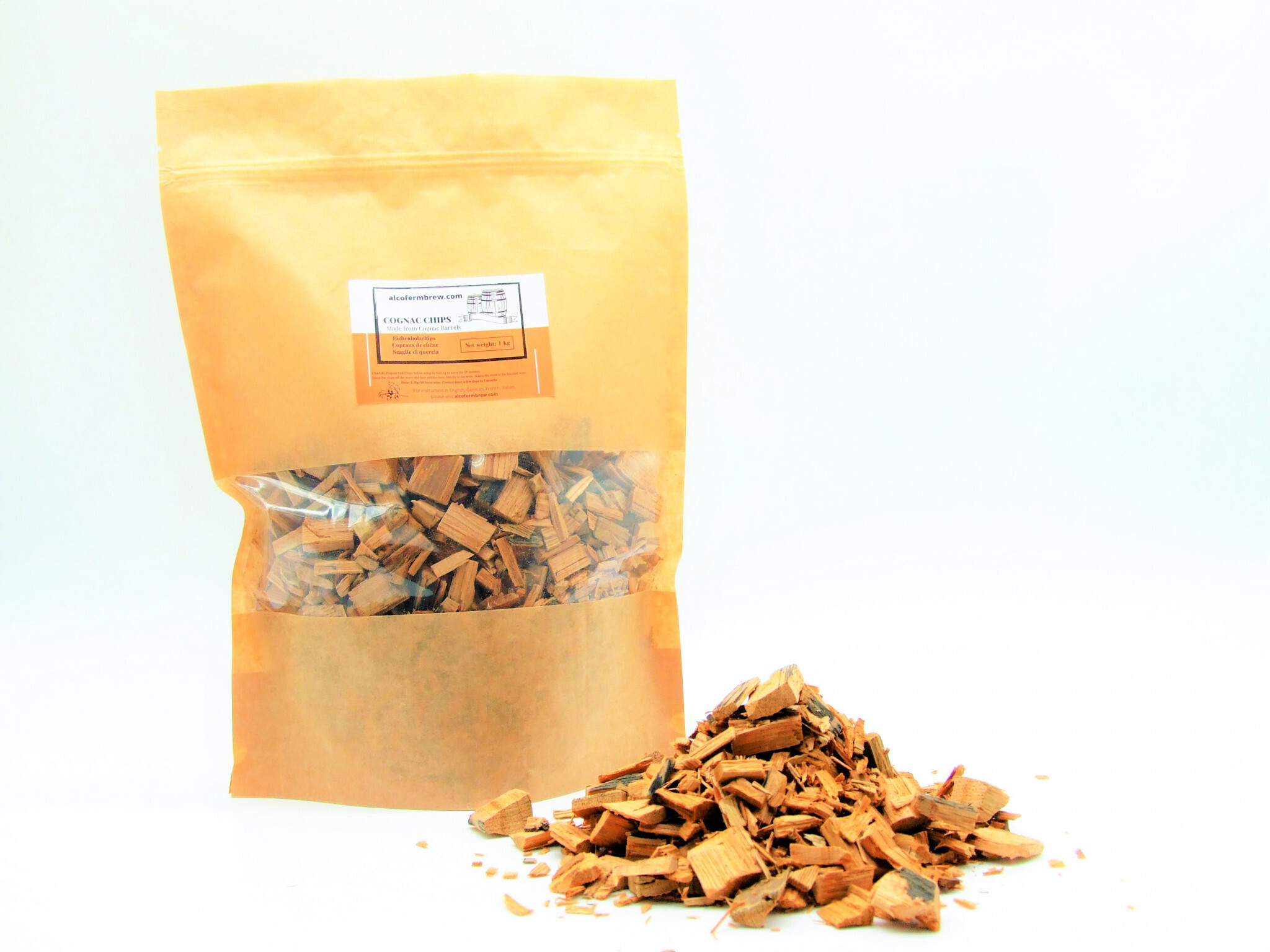 Alcofermbrew Eichenholzchips - Cognac 1kg, Eichenholz Chips Holzspäne Eichenholzspäne