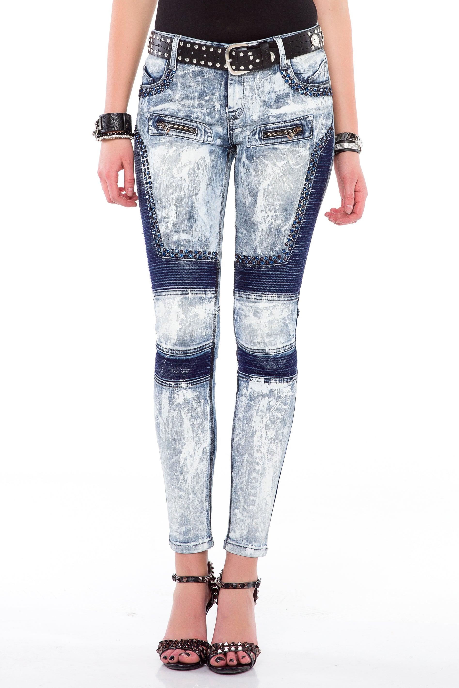 Cipo & Baxx WD374 – Damen Jeans mit Kontrast-Waschung und Zierdetails