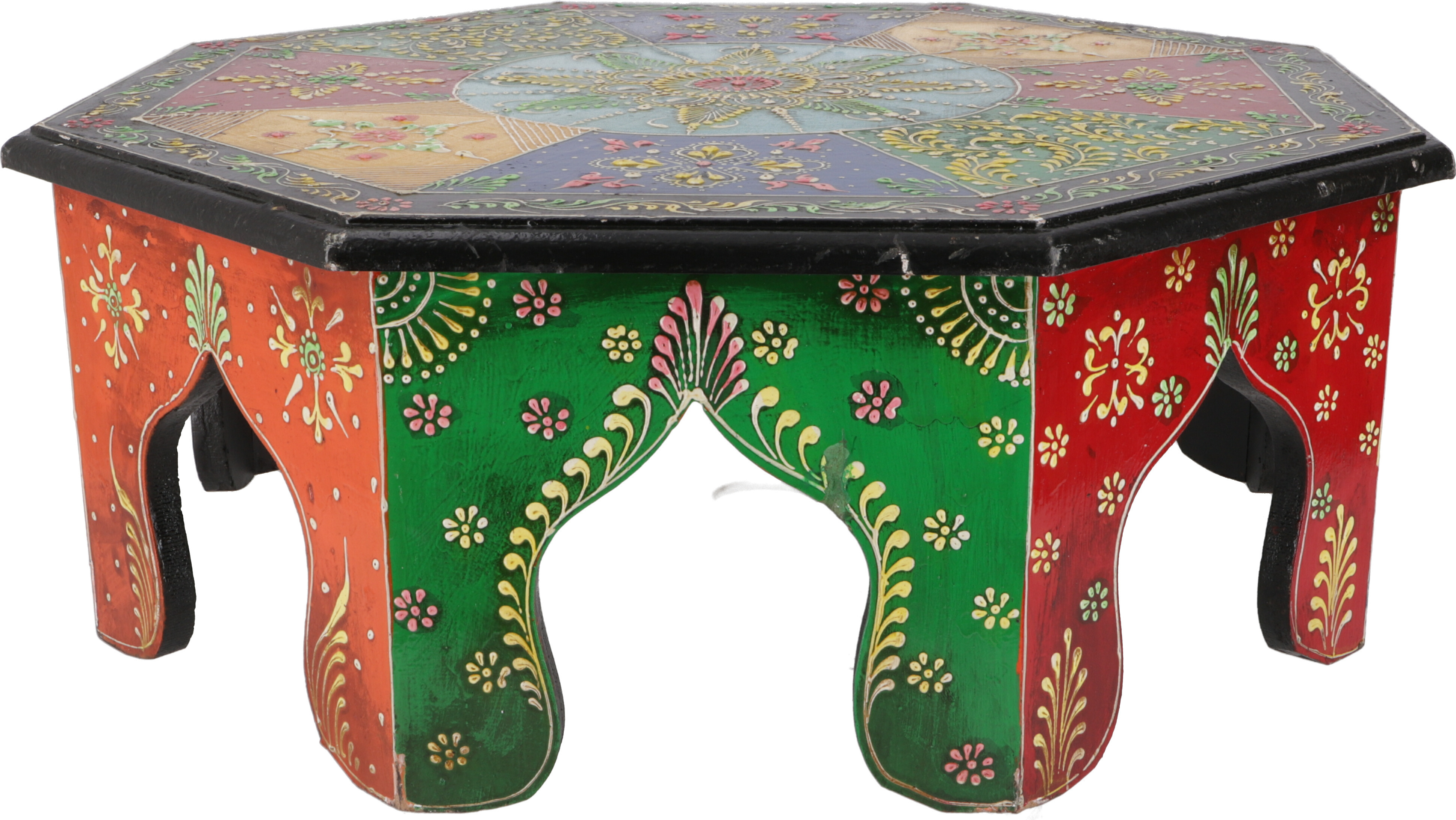 Guru-Shop Bemalter Kleiner Tisch, Minitisch, Blumenbank - Ø 41cm, Mehrfarbig, Holz, 16*41*41 cm, Kaffeetische & Bodentische 49281