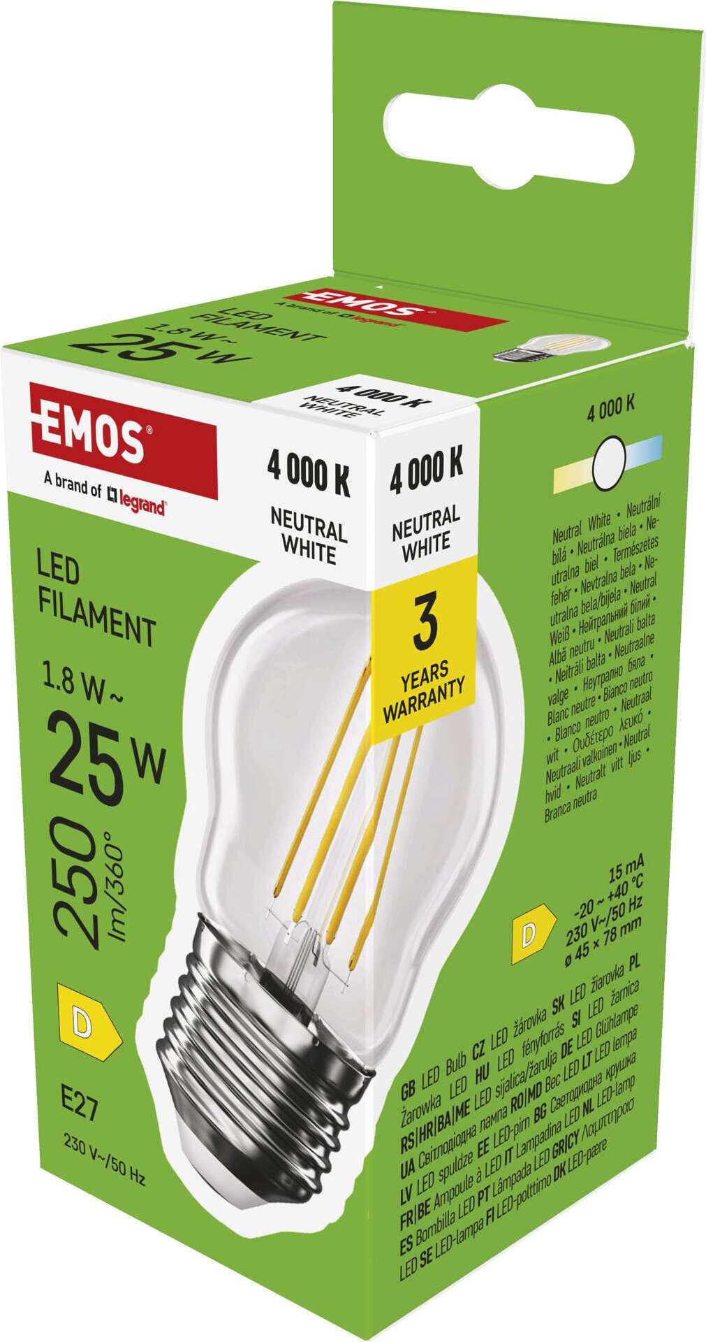 Emos Led Flm Mini Gl 1,8W(25W) 250Lm E27 Nw Żarówki LED