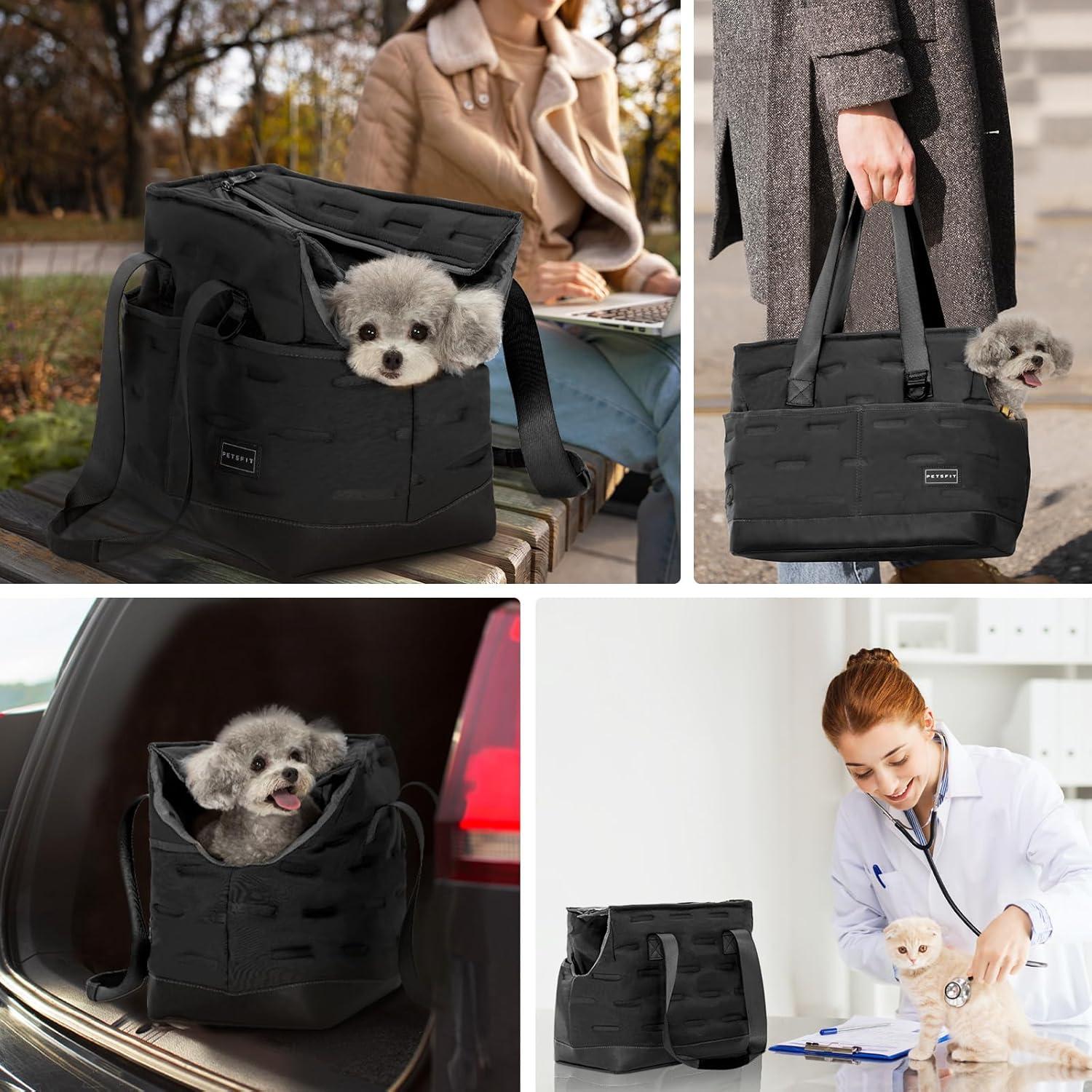 Markenlos Faltbare Hundetasche - Schultertasche Tragetuch - Welpentasche für kleine Hunde und Katzen schwarz.